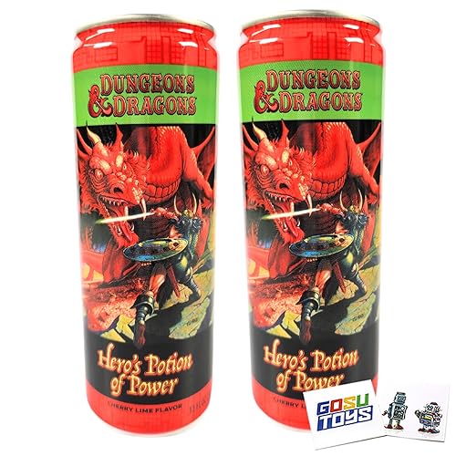 Dungeons and Dragons Hero's Potion of Power Cherry Lime Flavor Energy Drink (2 Pack) with 2 Gosutoys Stickers