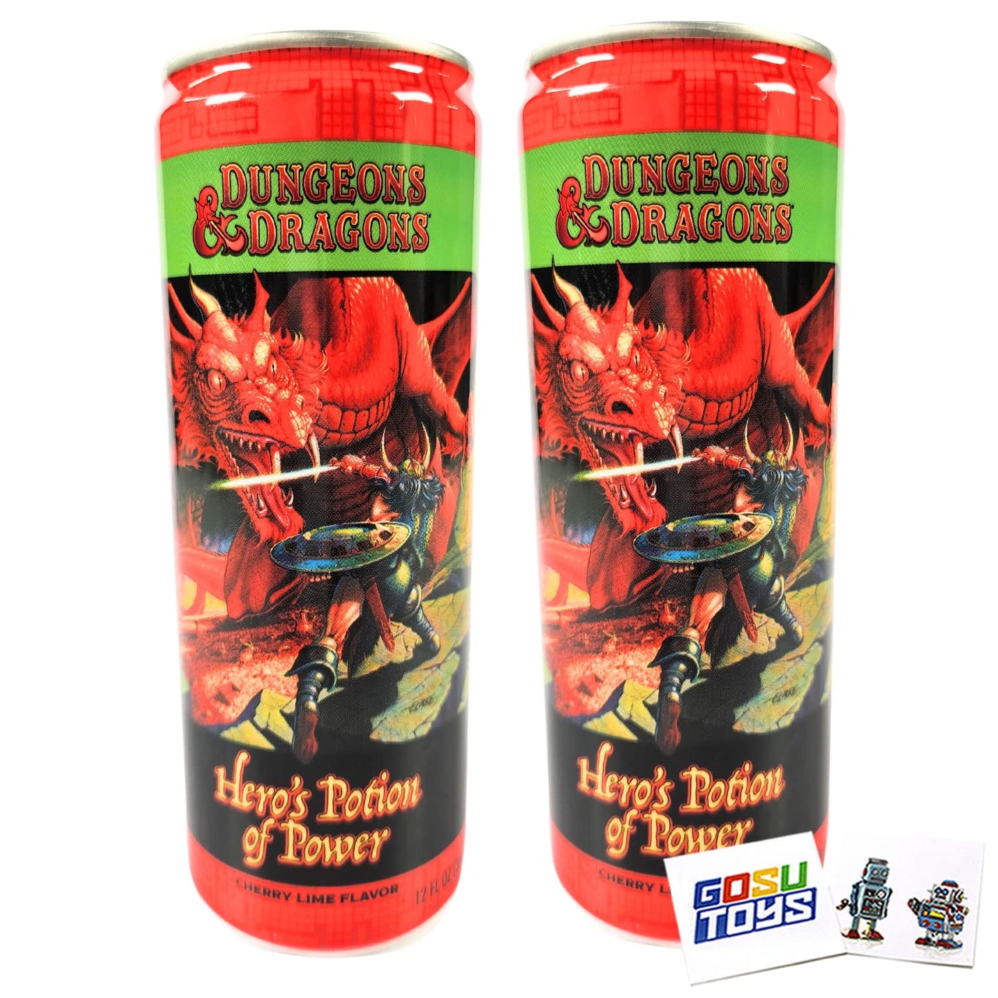 Dungeons and Dragons Hero's Potion of Power Cherry Lime Flavor Energy Drink (2 Pack) with 2 Gosutoys Stickers