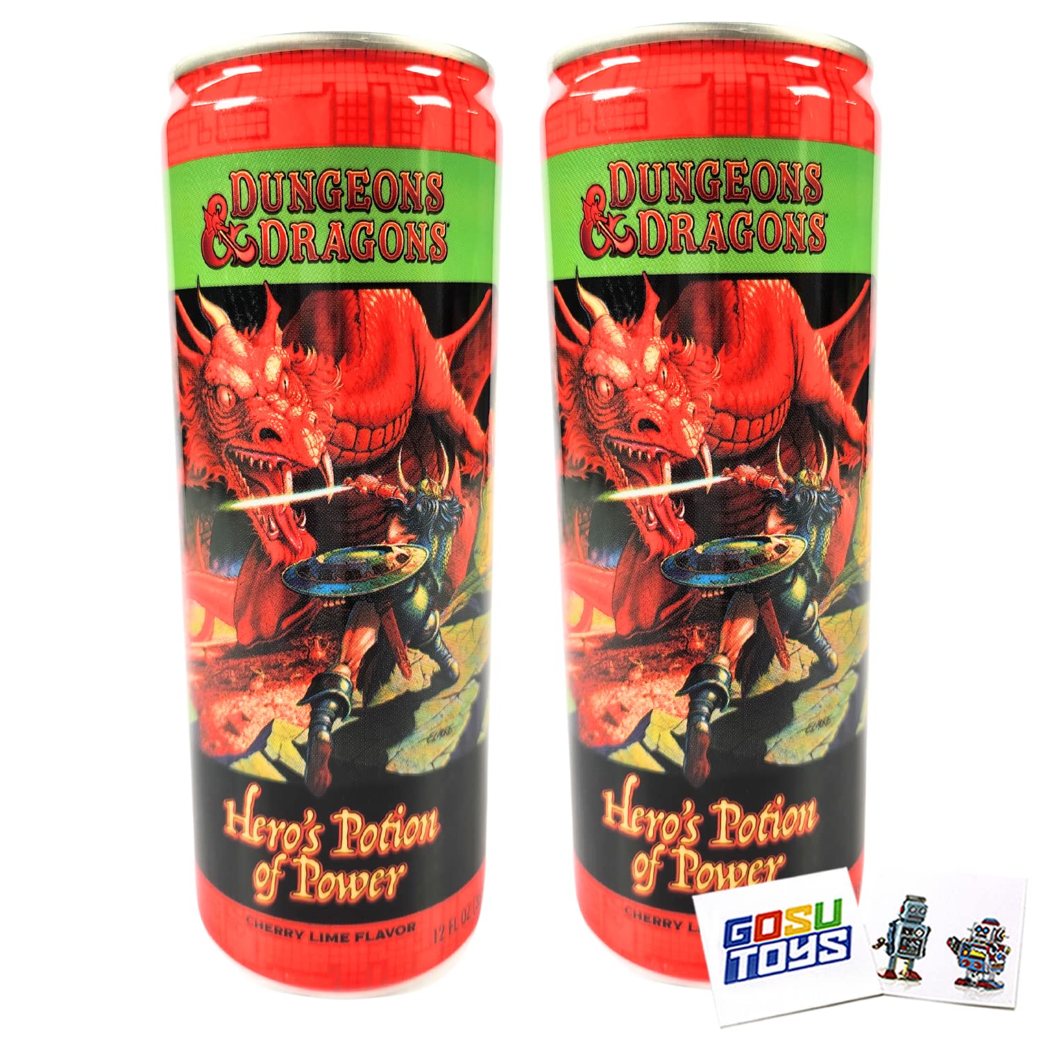 Dungeons and Dragons Hero's Potion of Power Cherry Lime Flavor Energy Drink (2 Pack) with 2 Gosutoys Stickers