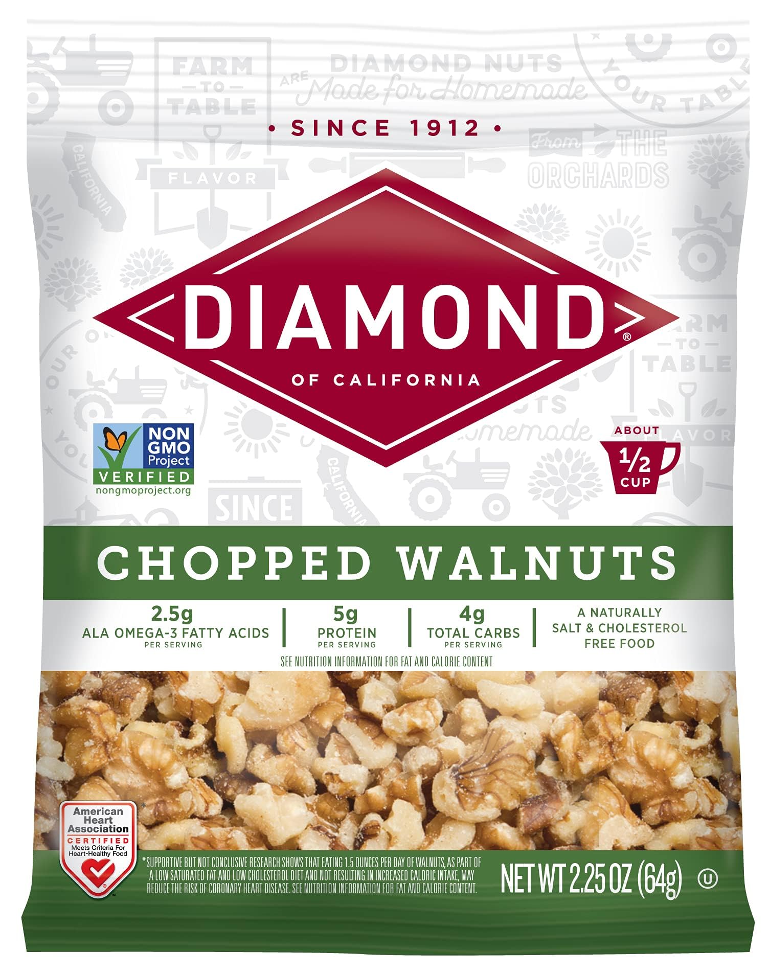 Diamond of California Chopped Walnuts, 2.25 oz, 1 Count