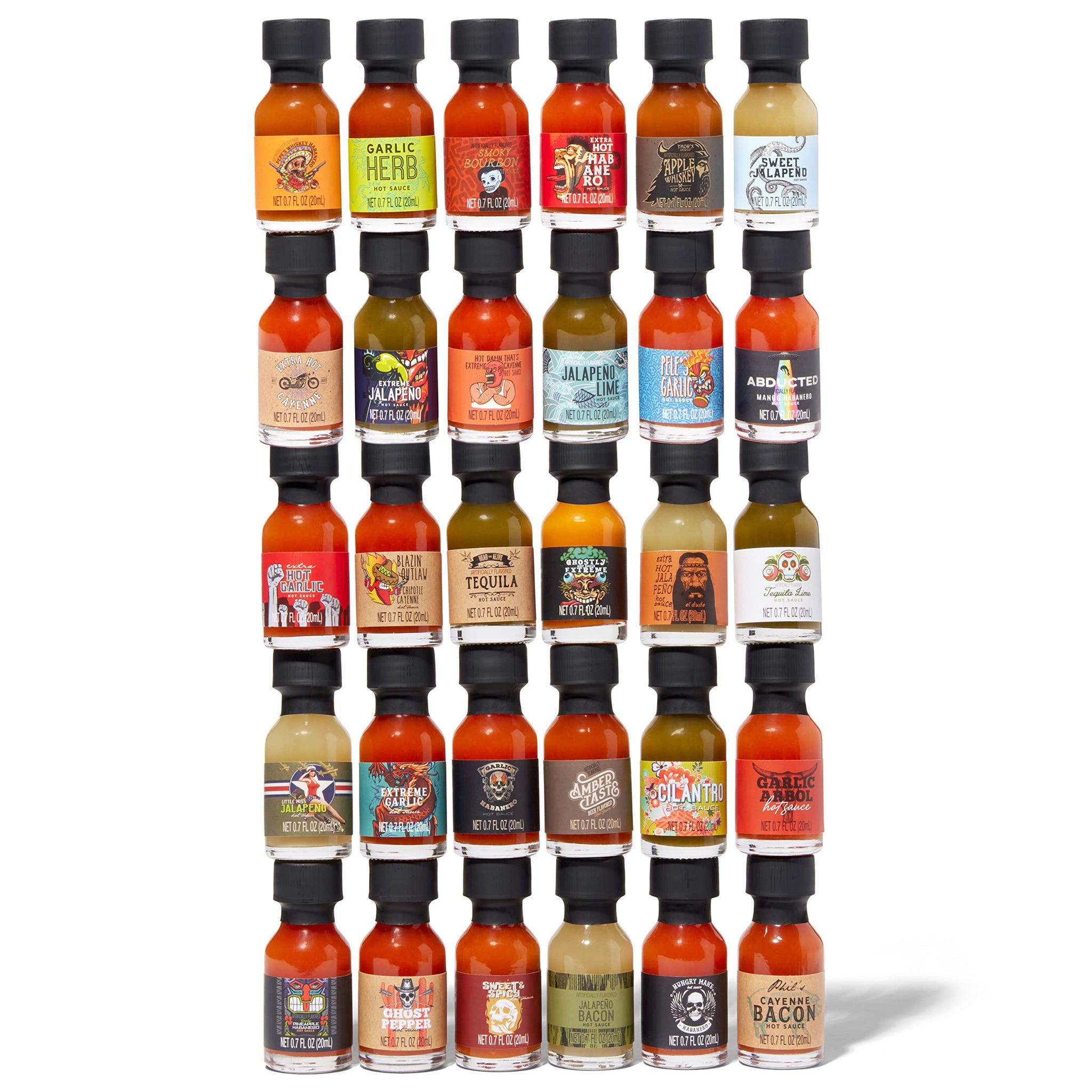 Thoughtfully Gourmet, Master Hot Sauce Collection Sampler Set, Flavors Include Garlic Herb, and More, Hot Sauce Gift, Set of 30