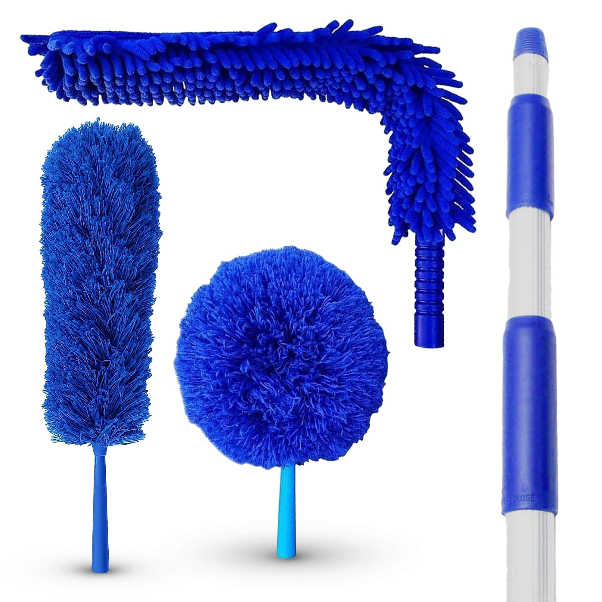 New U.S. Duster Company Triple Action High Reach Dusting Kit | Webster Cobweb Ceiling Fan Duster with 13 to 20 Foot Extension Telescope Pole |
