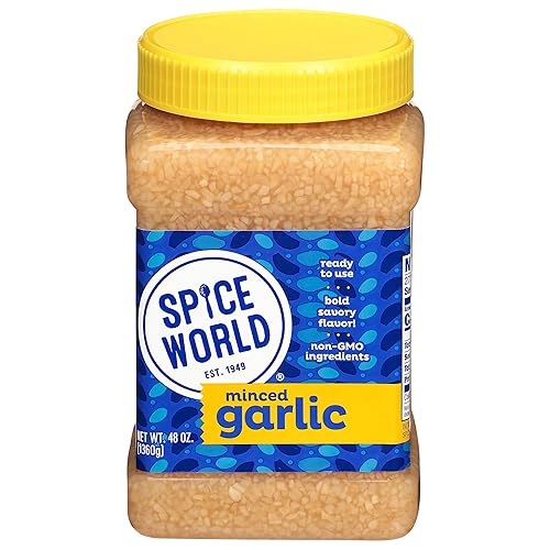 Spice World Minced Garlic - Bulk 48 oz Garlic Container - Ready-to-Use Seasonings for Cooking, Reduce Prep Work and Easily Add Flavor