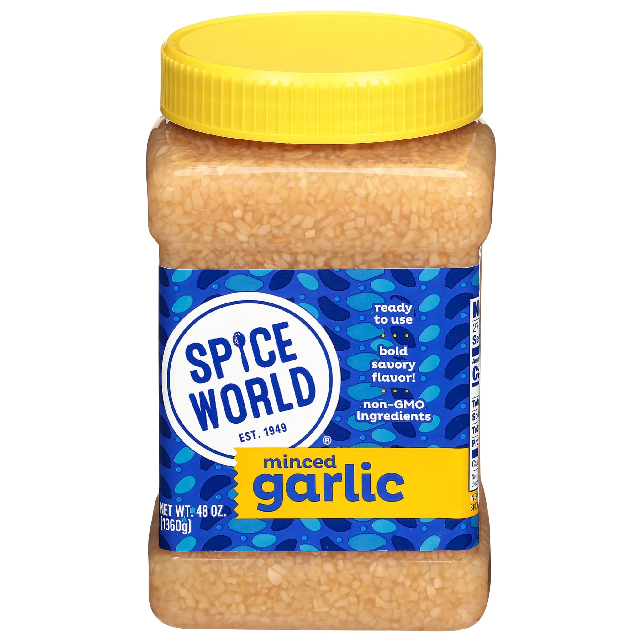 Spice World Minced Garlic - Bulk 48 oz Garlic Container - Ready-to-Use Seasonings for Cooking, Reduce Prep Work and Easily Add Flavor