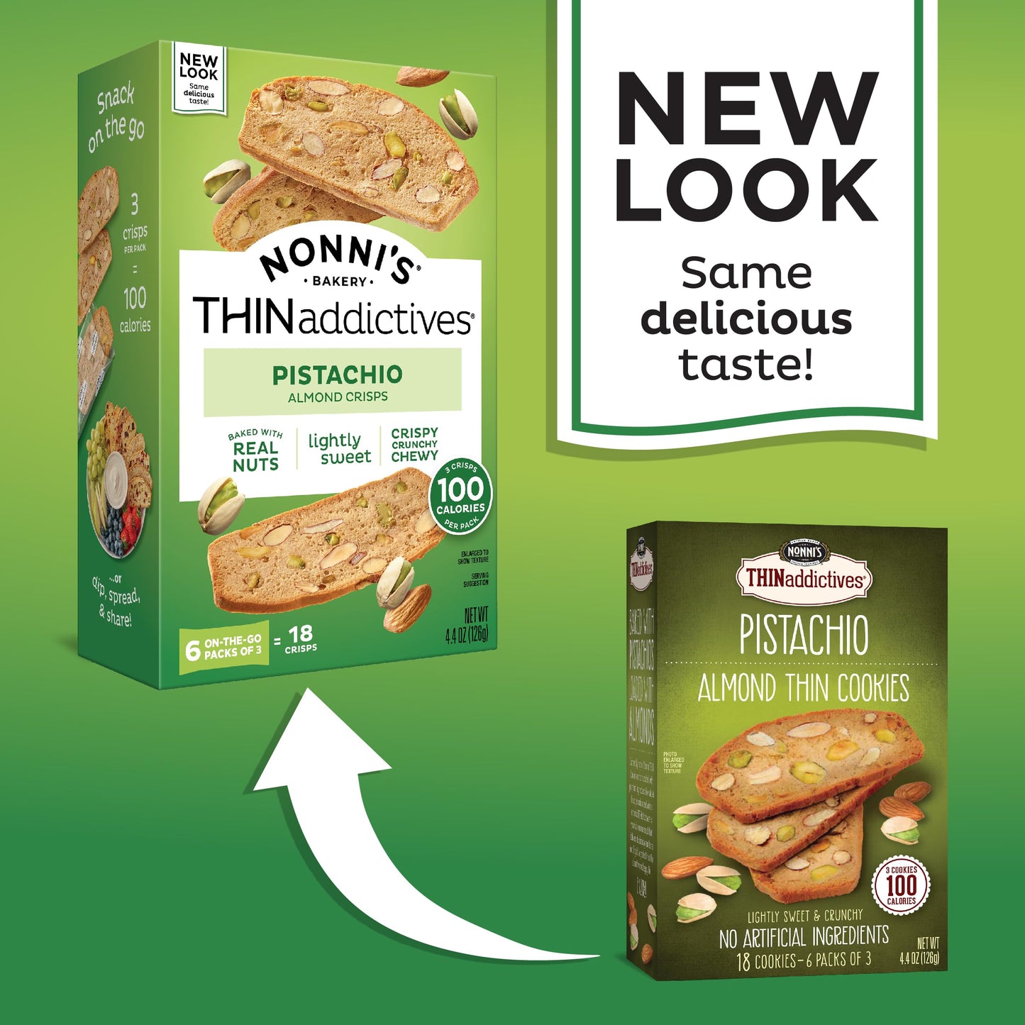 Nonni's Thin Addictives Pistachio Almond Thins 4.4 oz (3 Pack)