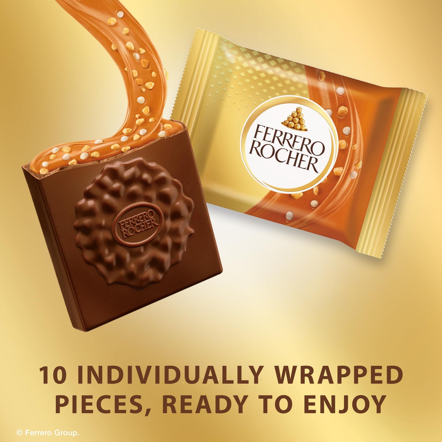 Ferrero Rocher Premium Caramel Hazelnut chocolate squares, Individually Wrapped Chocolates, Great for Sharing or Gifting, 3.7 oz