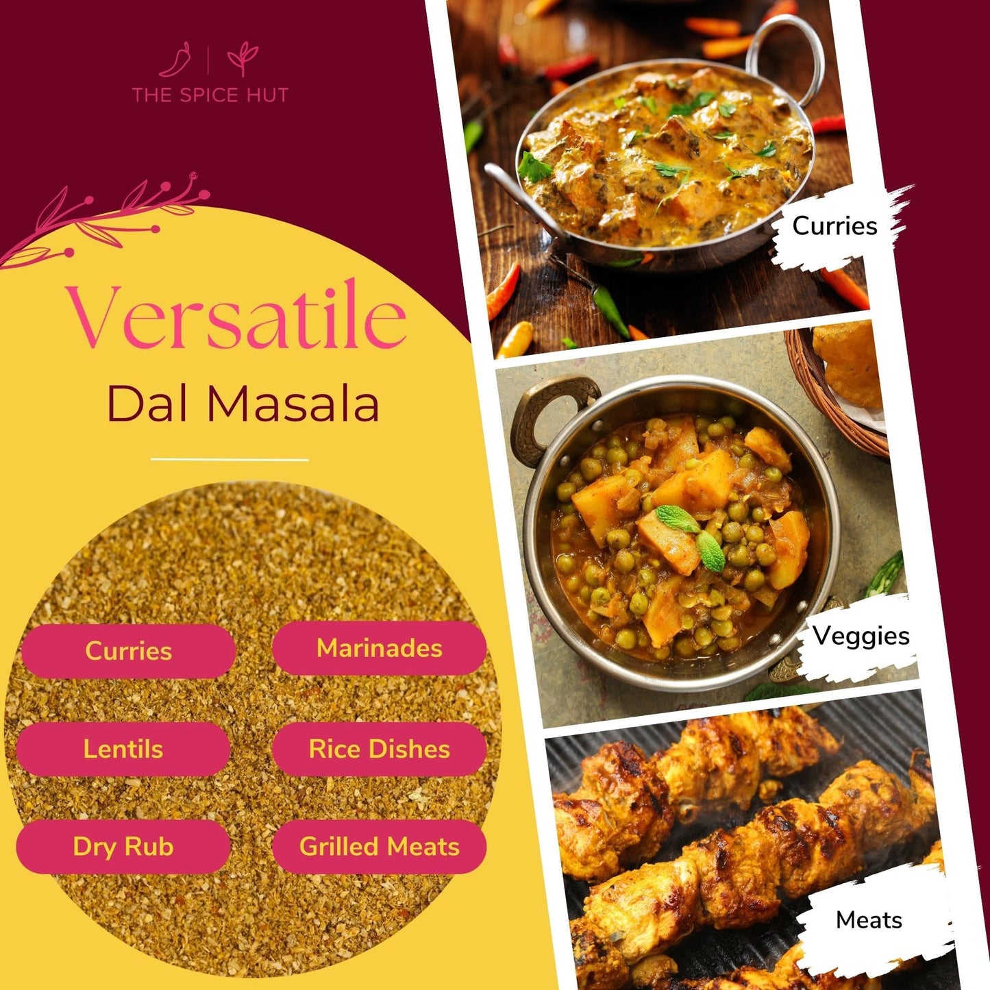 Spice Hut - Dal Masala Seasoning Organic, Lentil Spice Mix, No Salt, Easy Indian Spice Blend for Cooking Beans, Chana, Desi Moong, Urad, Dal Tadka
