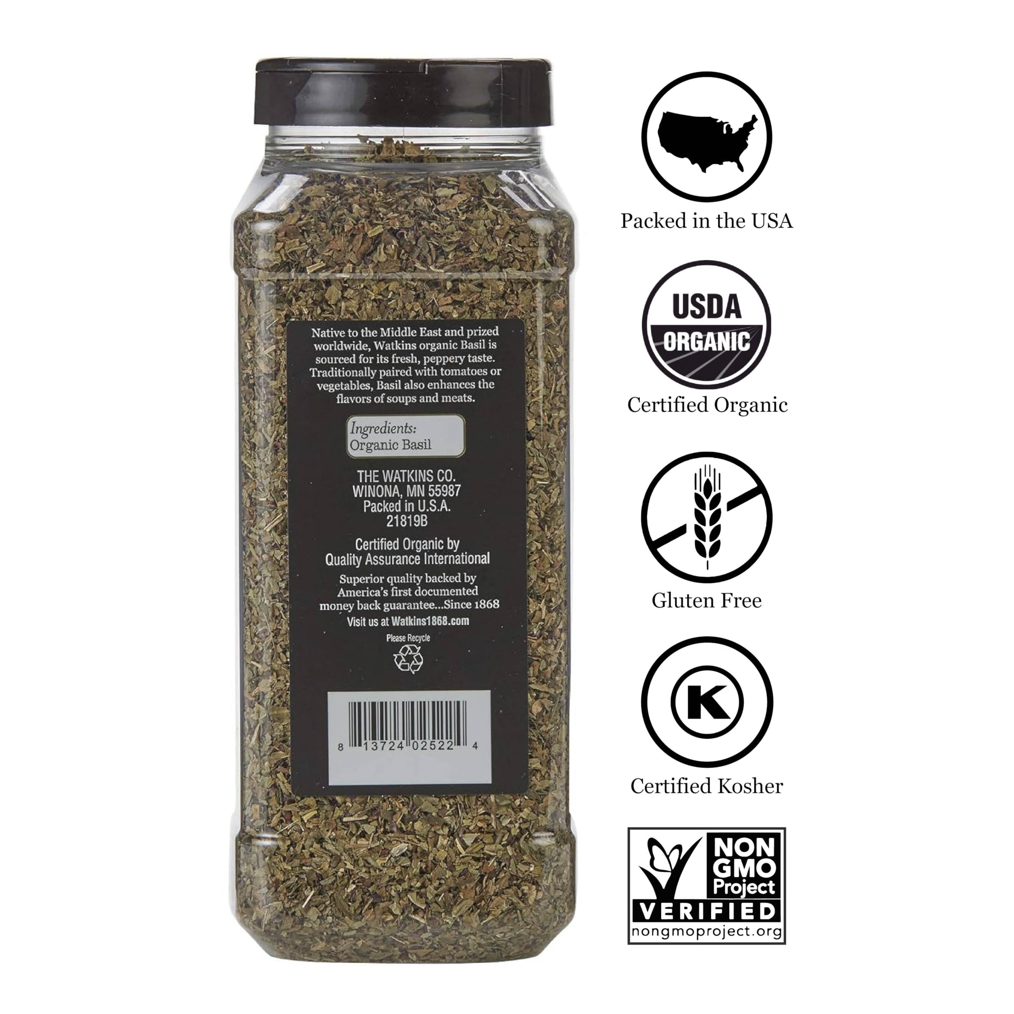 Watkins Gourmet Spice, Organic Basil, Bulk Food Service Size, 4.9 oz (Pack of 1)