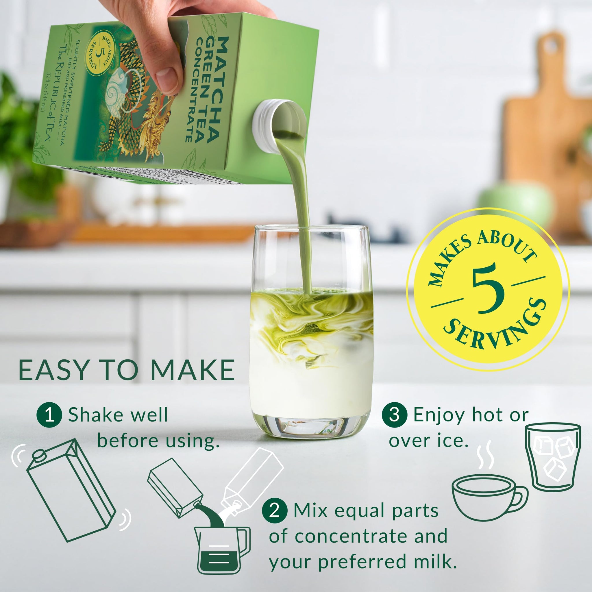 The Republic of Tea - Matcha Green Tea & Republic Chai Black Tea Concentrate Variety Pack, 2 Cartons - 32 fl oz (5 Servings Each), Latte Mix Sampler
