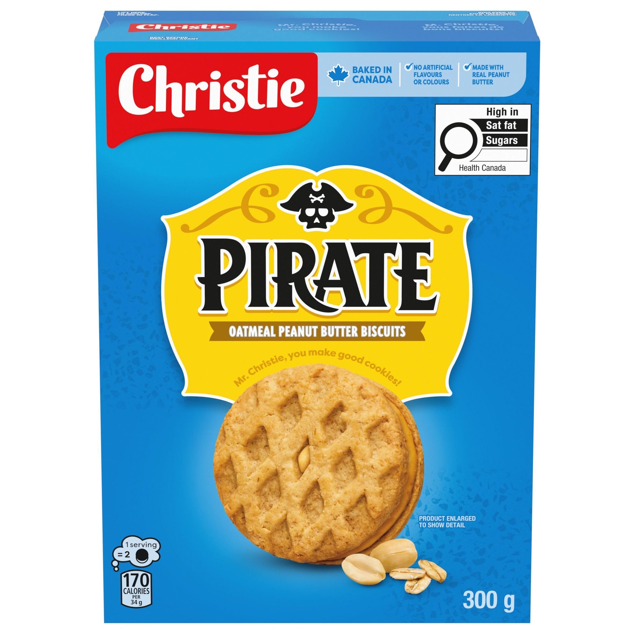 Christie Peek Freans Pirate Peanut Butter Oatmeal Cookies, 300g/10.6 oz., {Imported from Canada}