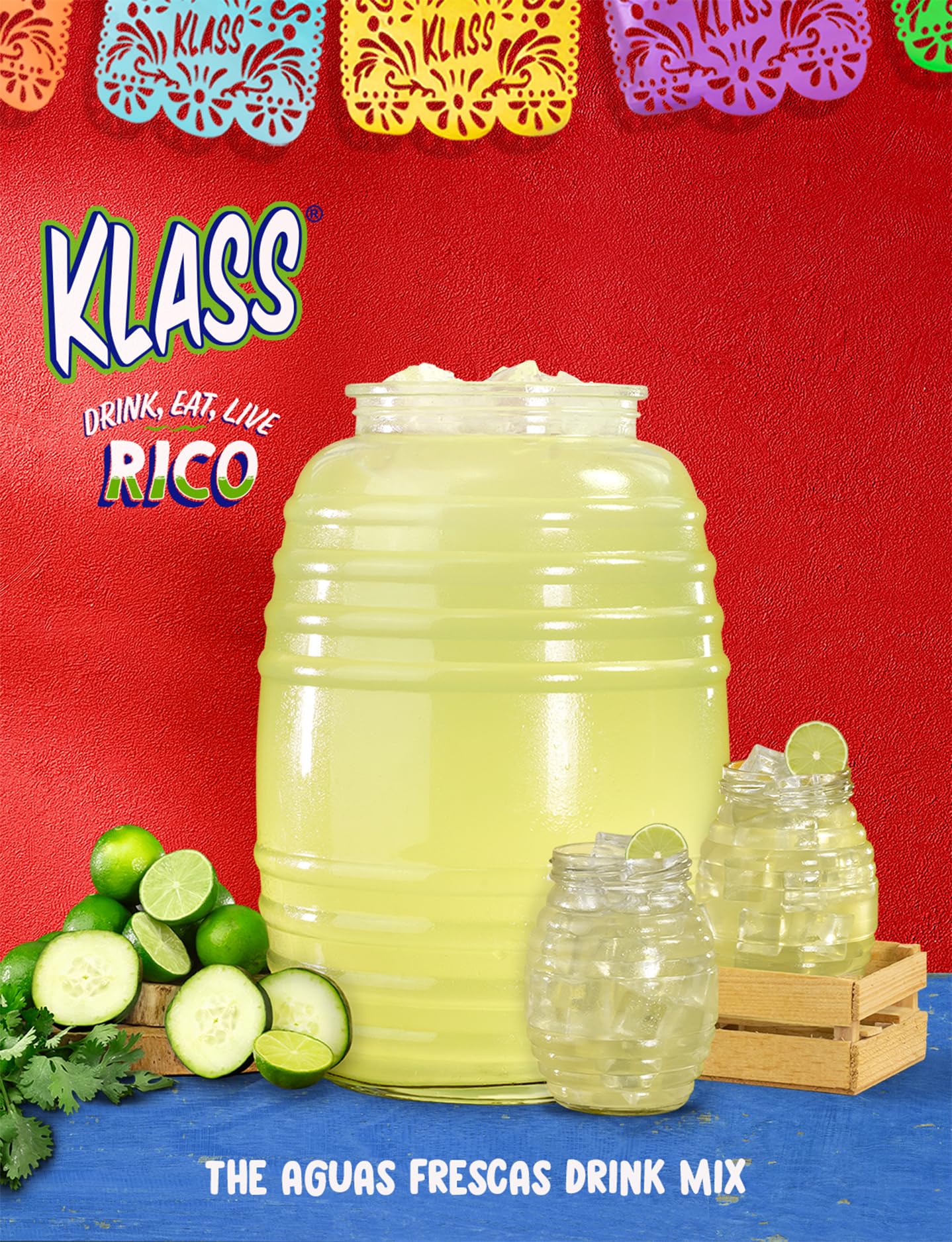 Klass Aguas Frescas Drink Mix Family Pack - Cucumber Limeade - Powder Drink Mix, Water Drink Mix with Natural Flavors & Vitamin C, Makes 28 to 36