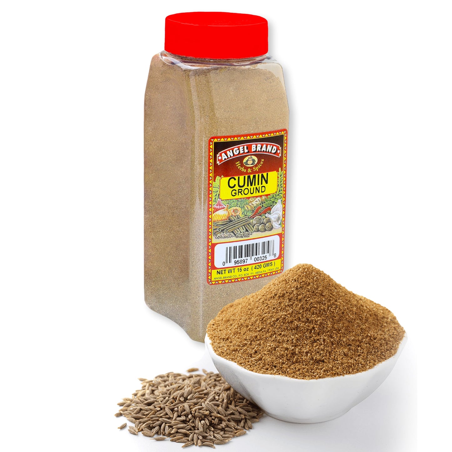 Angel Brand Cumin Powder 15oz Bottle - Sourced from Finest Cumin Seeds - Ground Cumin Boasts Warm, Earthy Citrusy Flavor with hints of Spice - Ideal