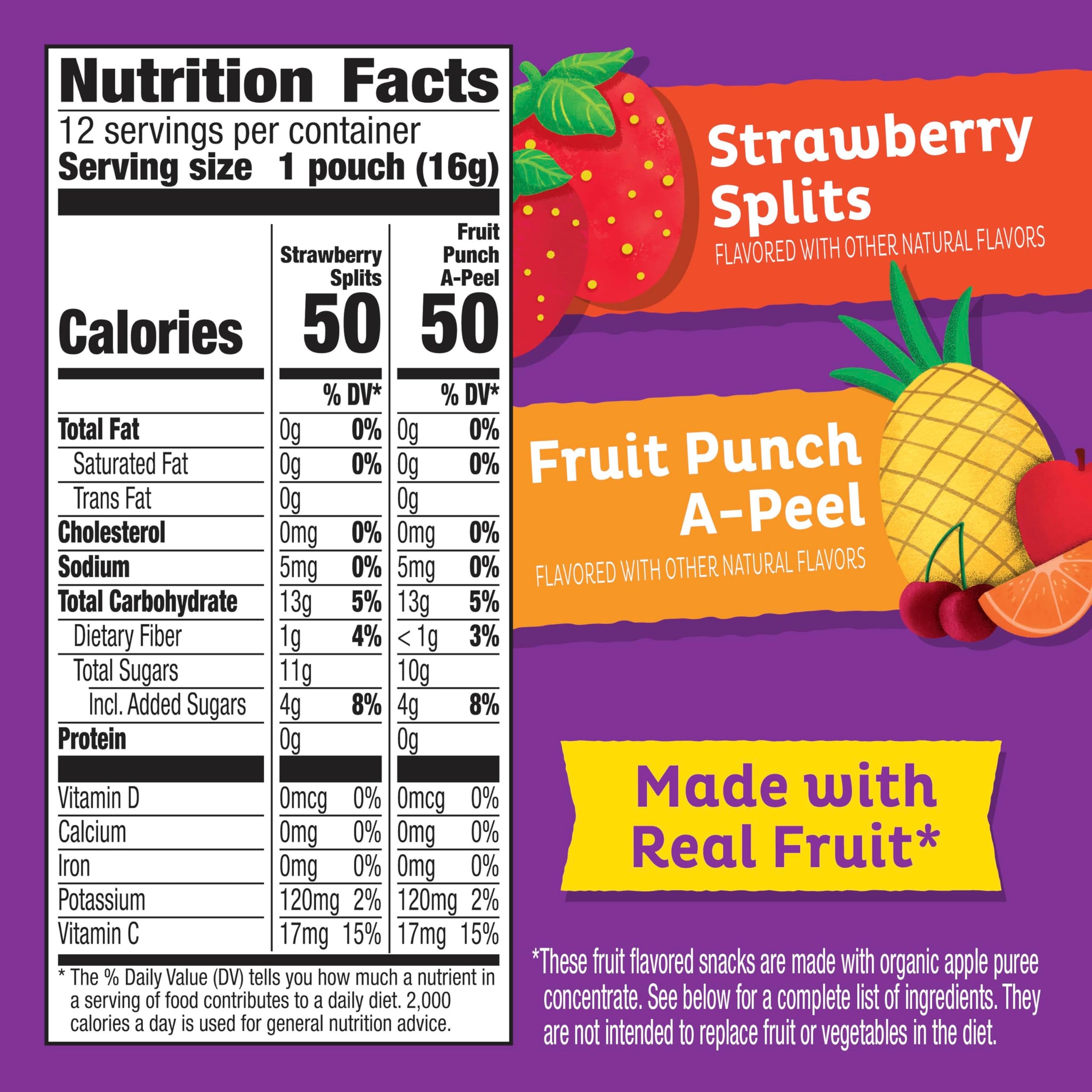 Annie's Organic Fruit Peel-A-Parts Fruit Flavored Snacks, Strawberry and Fruit Punch, Gluten Free, Vegan, Variety Pack, 12 Count, 6.7 oz