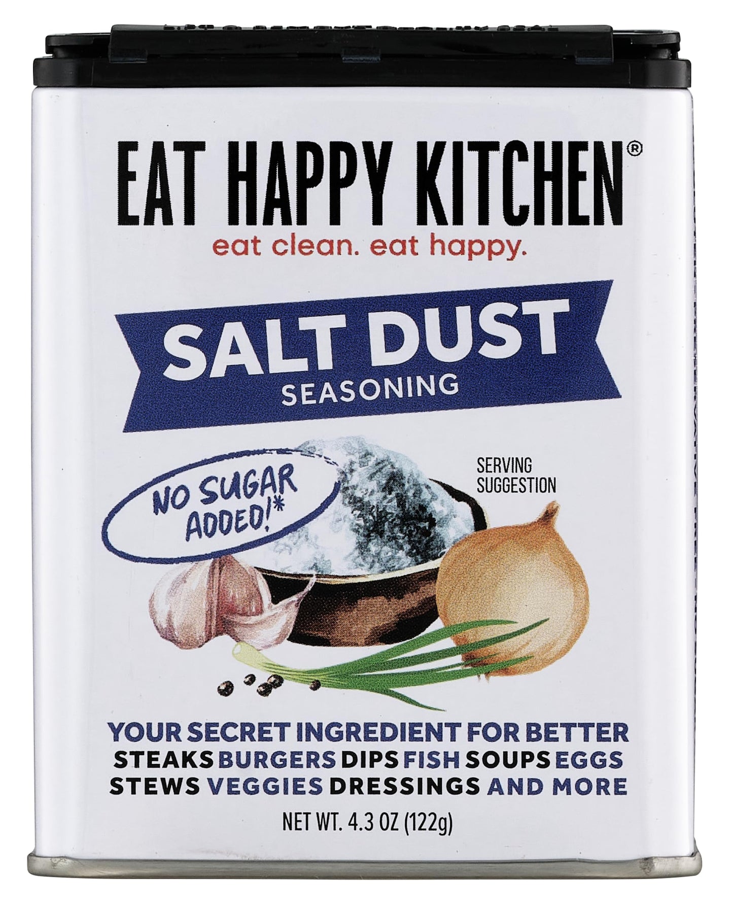 Eat Happy Kitchen Salt Dust Seasoning, 4.3 Oz - All-Purpose Salt & Pepper Replacement - No Sugar Added, Gluten Free, No Fillers - Clean Flavor
