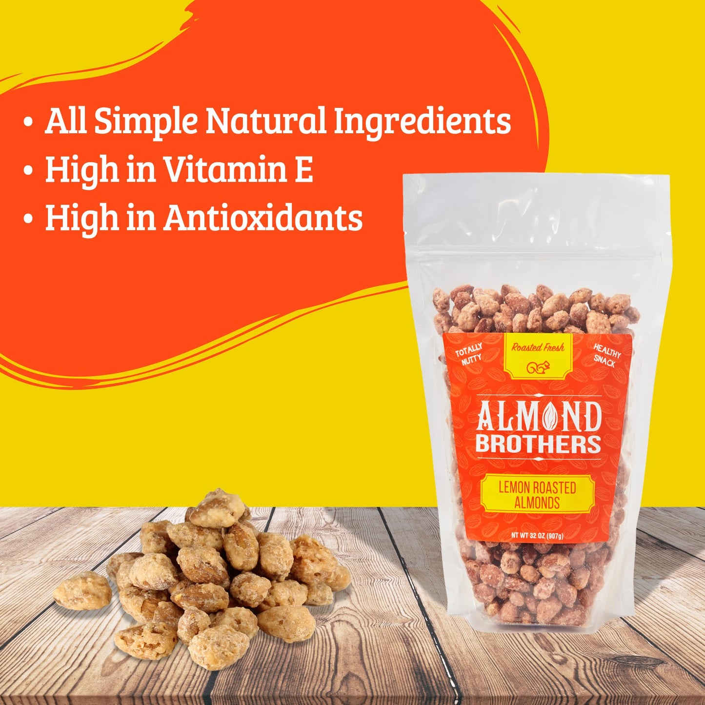 Almond Brothers Roasted Almonds - 2 lb Bag - Hand Crafted Lemon Glazed Almonds, Gluten-Free, Non-GMO