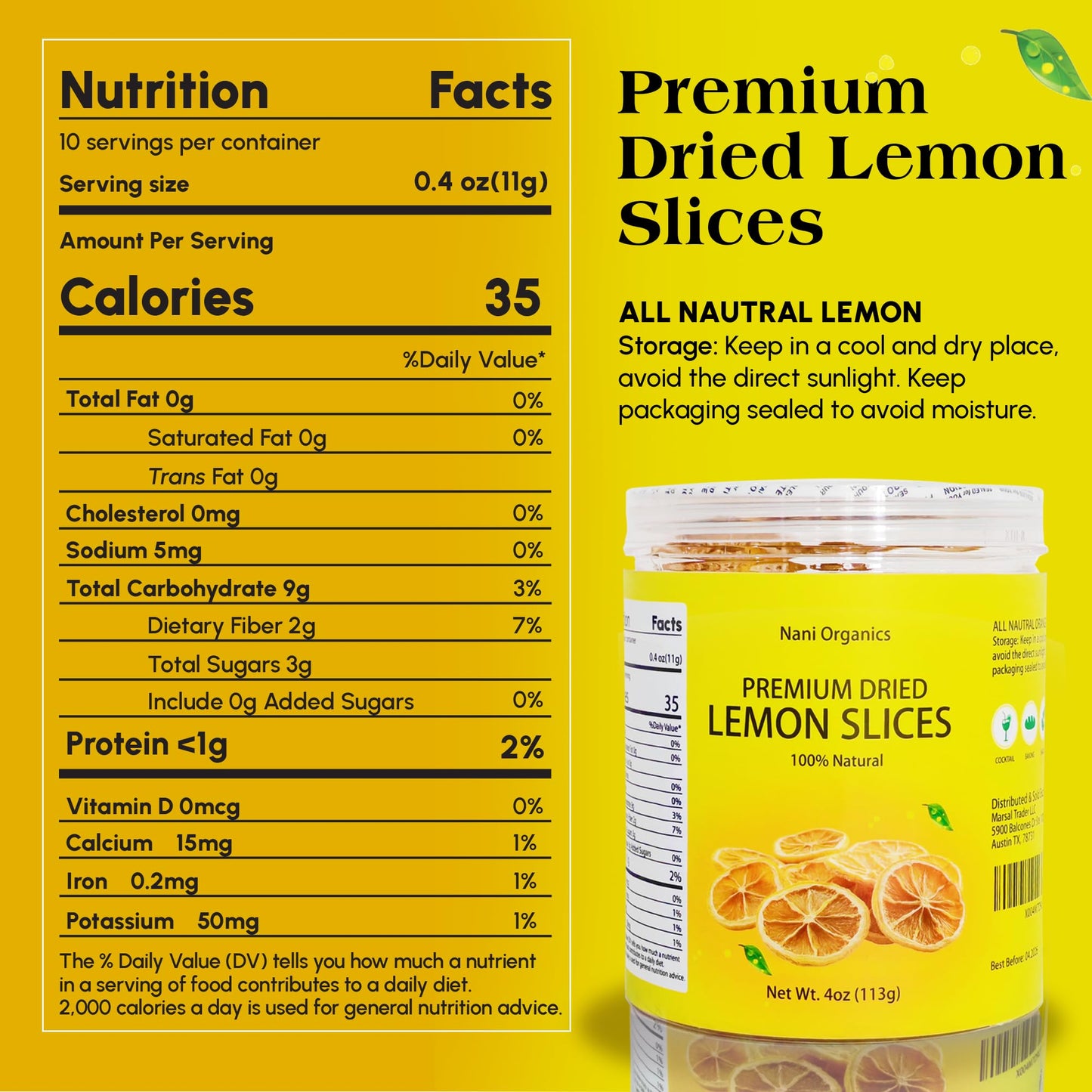 Premium Dried Lemon Slices 4oz (113g) - 100% Natural, Handpicked & Additive-Free | Dehydrated Lemon Slices for Cocktails, Teas, Baking, Decor & Crafts