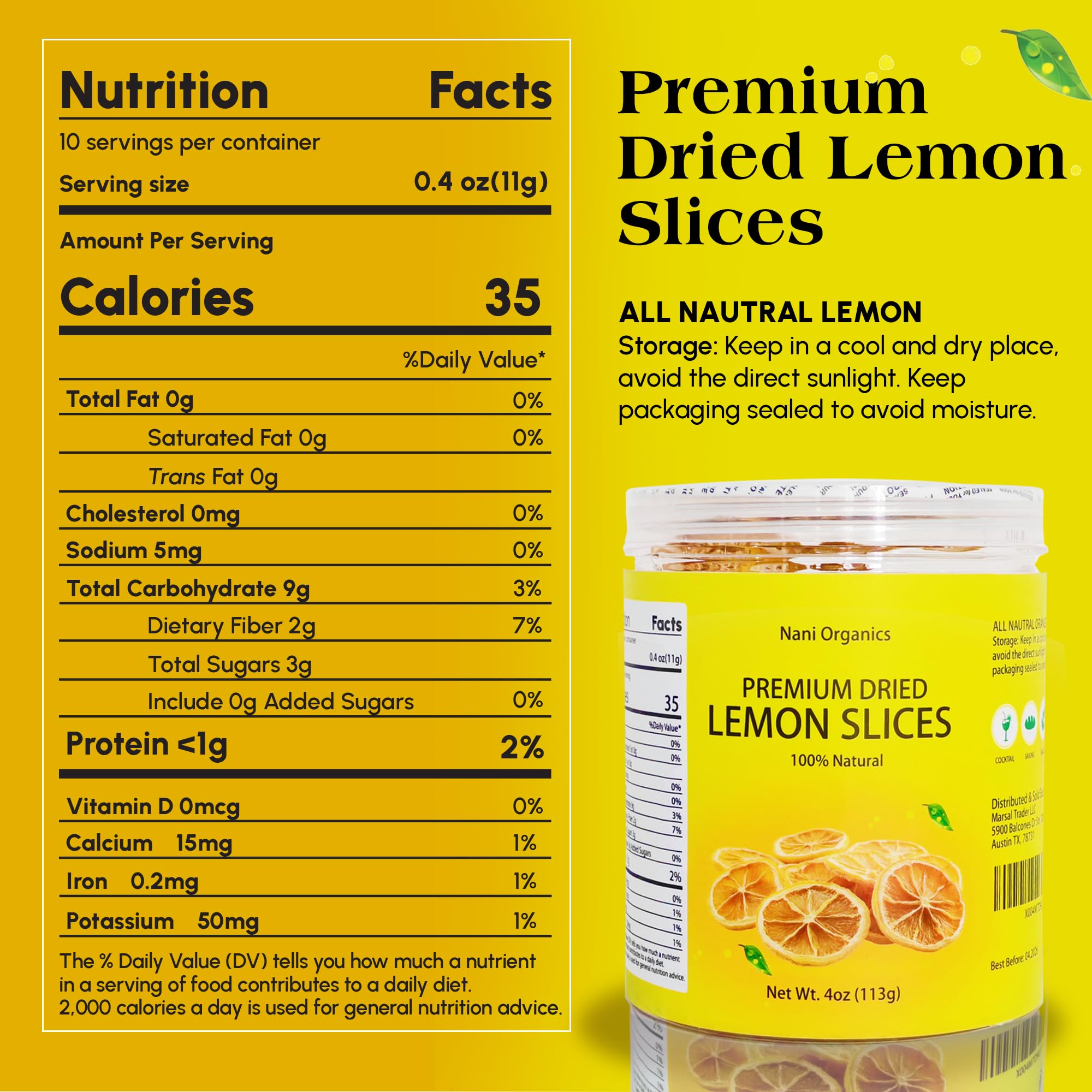 Premium Dried Lemon Slices 4oz (113g) - 100% Natural, Handpicked & Additive-Free | Dehydrated Lemon Slices for Cocktails, Teas, Baking, Decor & Crafts