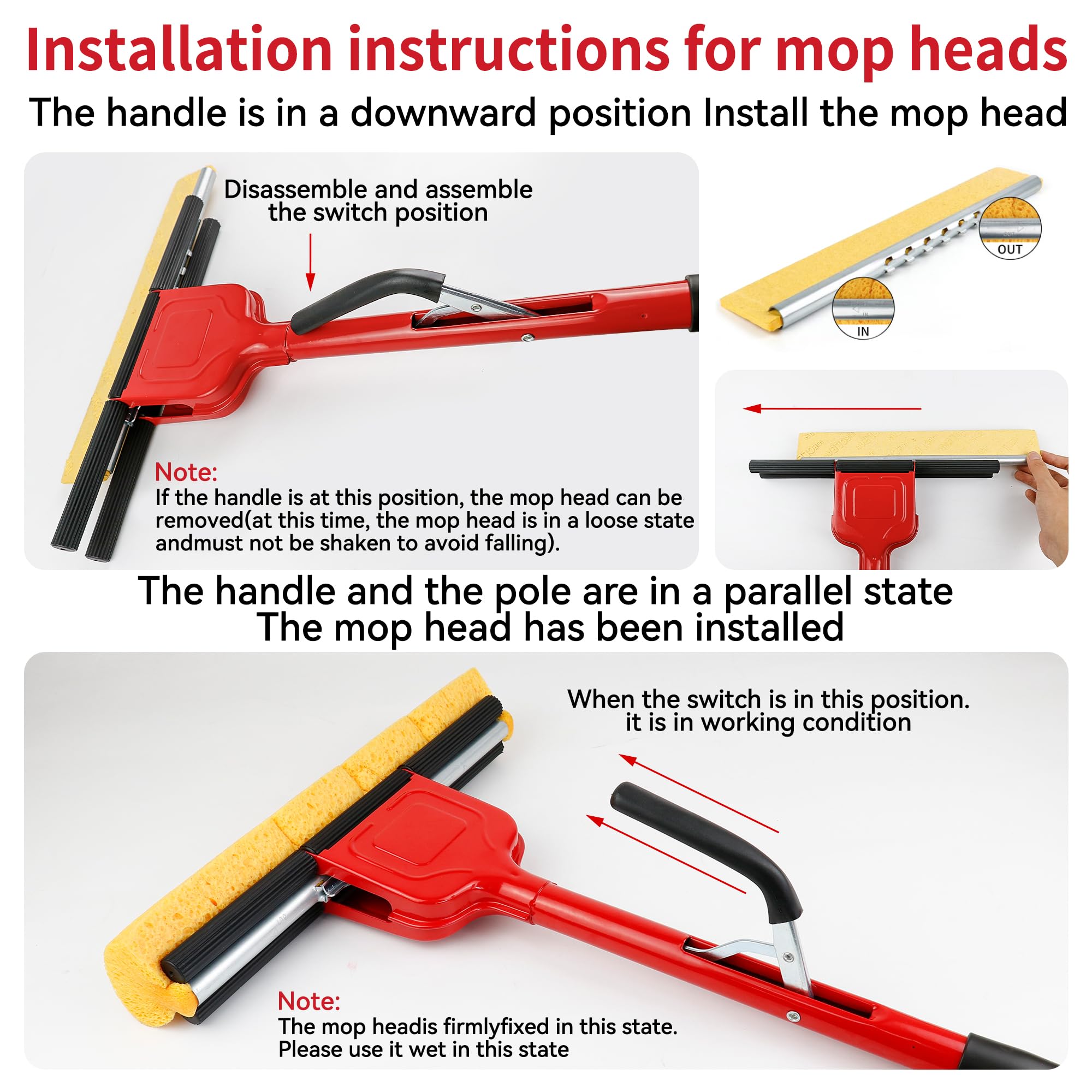 Cellulose Sponge Pop Up Sponge Mop with 2 Swop Roller Sponge mop Suitable for Wood, Ceramic Tiles and Other Flat Floors (1 Handle and 2 Heads)