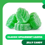 Spearmint Leaves Candy - 1 Pound Pack - Spearmint Green Candy with Soft Chewy Texture - Leaf Shaped Mint Jelly Candies for Parties, Snacking