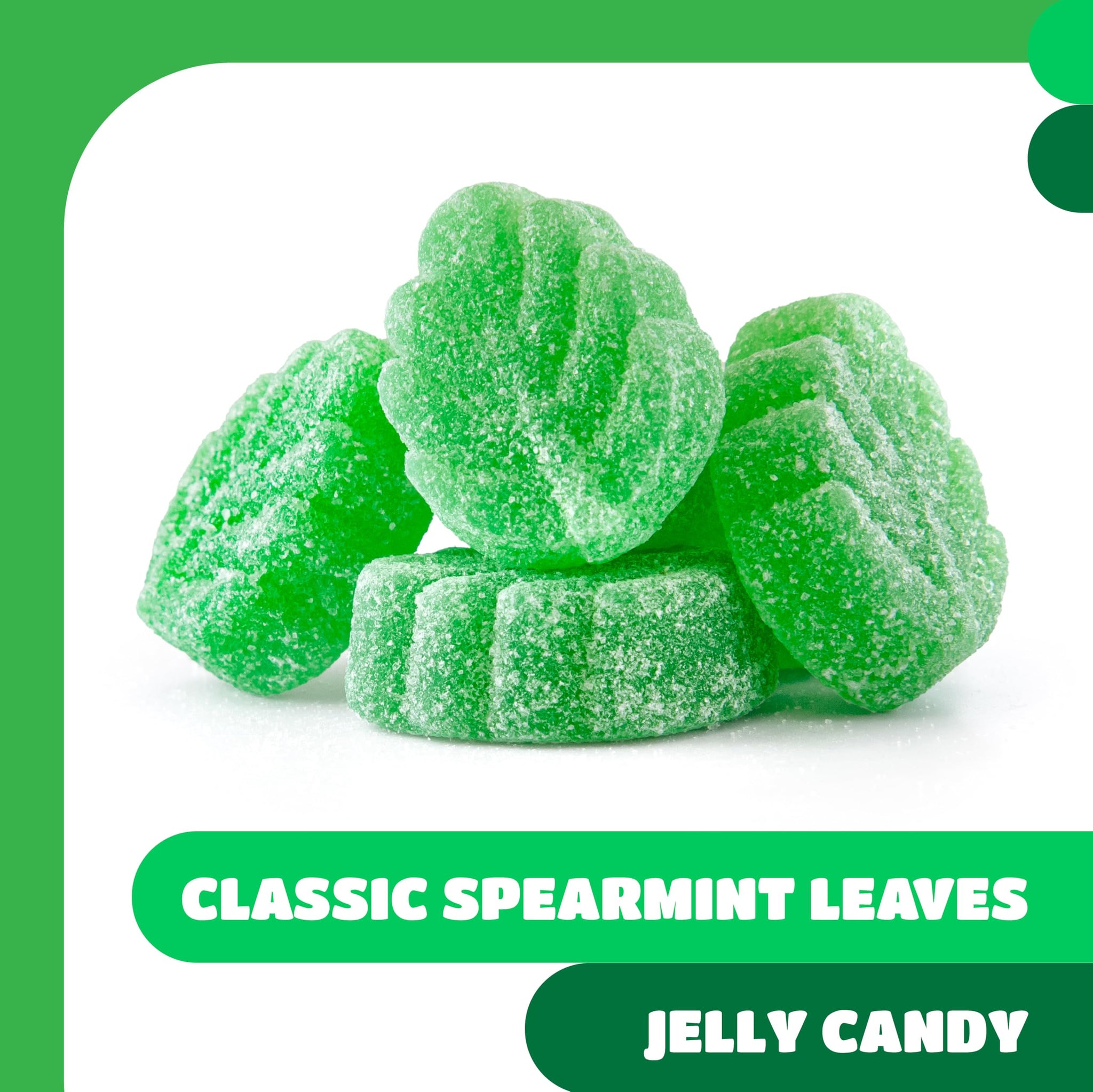 Spearmint Leaves Candy - 1 Pound Pack - Spearmint Green Candy with Soft Chewy Texture - Leaf Shaped Mint Jelly Candies for Parties, Snacking