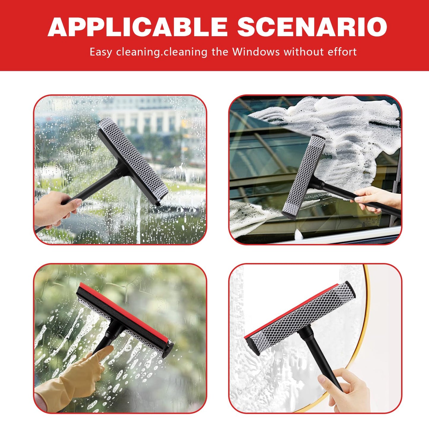 Professional 8.1" 2 in 1 Window Squeegee with 16" Long Handle,Car Squeegee for Gas Station,Home,Car?Glass,Shower,Outdoor High Window Cleaning