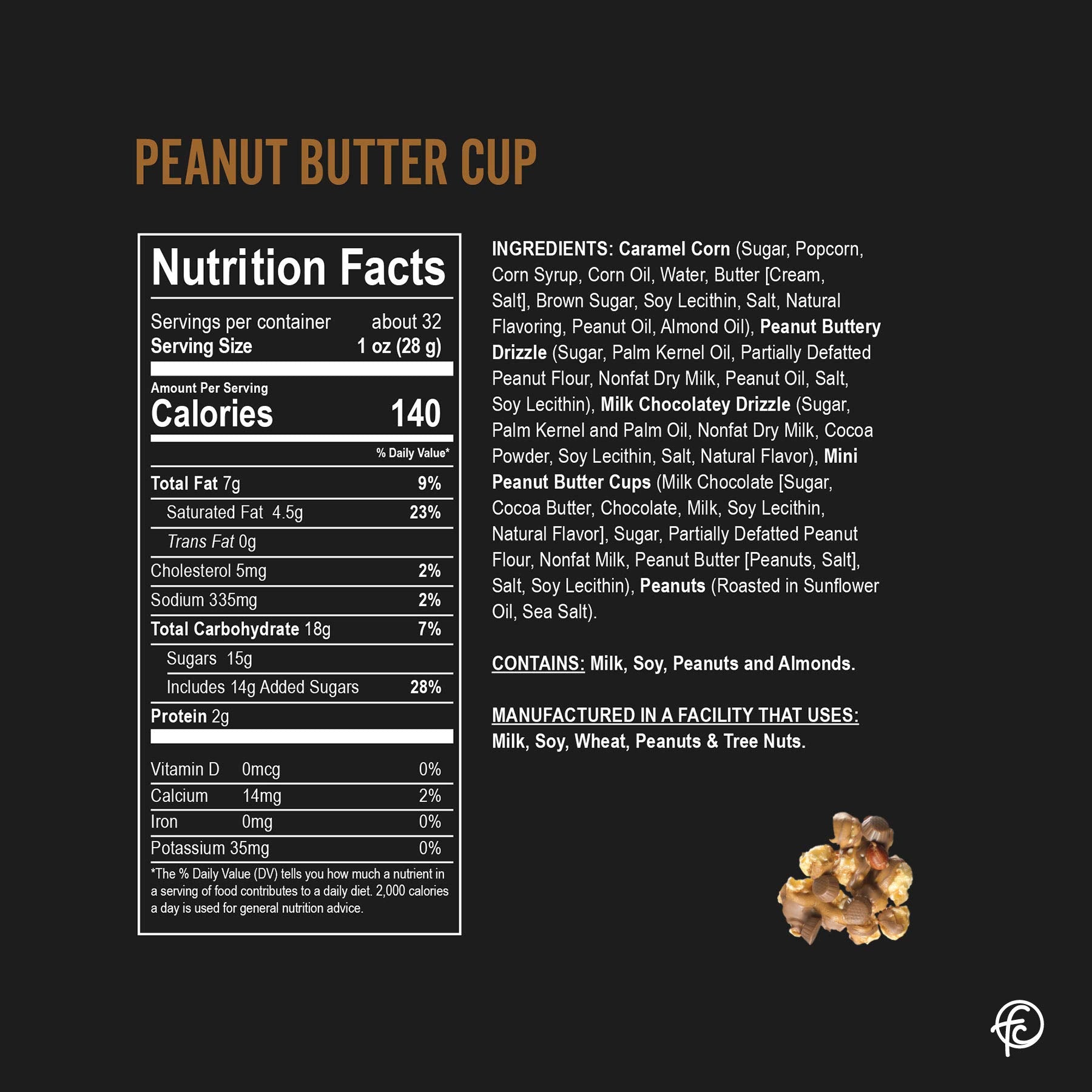 Funky Chunky Peanut Butter Cup 19 oz Jumbo Bag of Gourmet Chocolate Popcorn