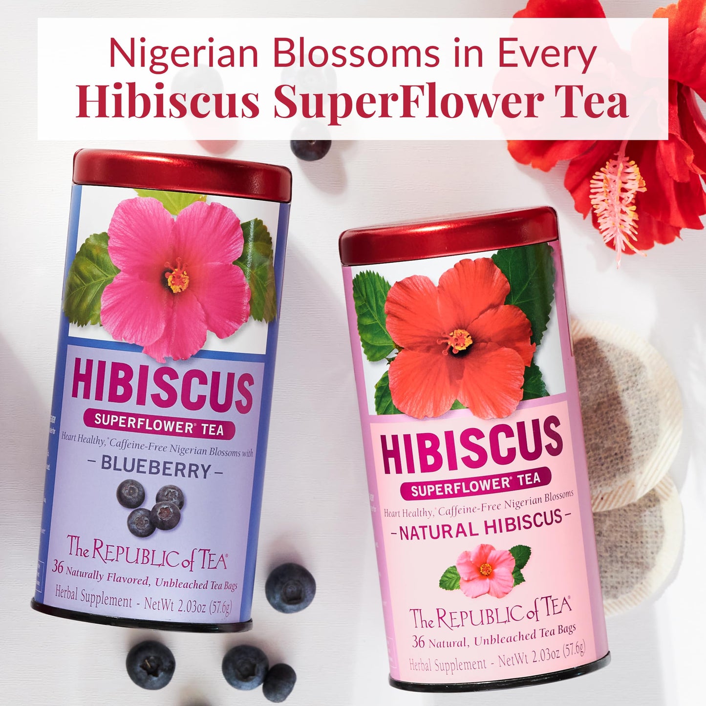 The Republic of Tea - Hibiscus Strawberry Tea, 36 Tea Bags, Herbal Blend, Caffeine Free, Gluten Free