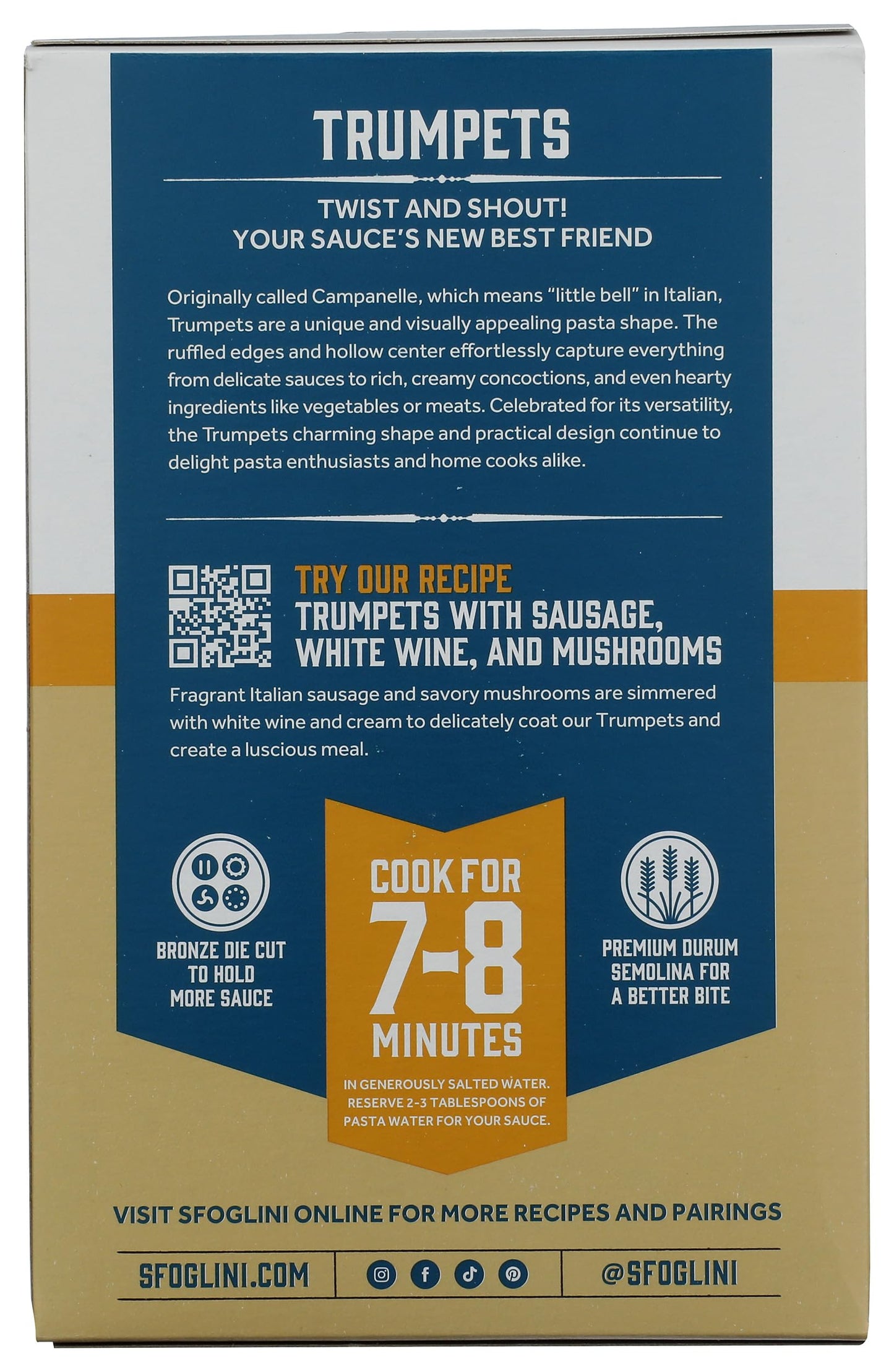 Sfoglini-Organic Durum Semolina Trumpets-Made with Traditional Techniques & Wholesome Organic Grain-Holds Tight to Sauce-16 oz Box