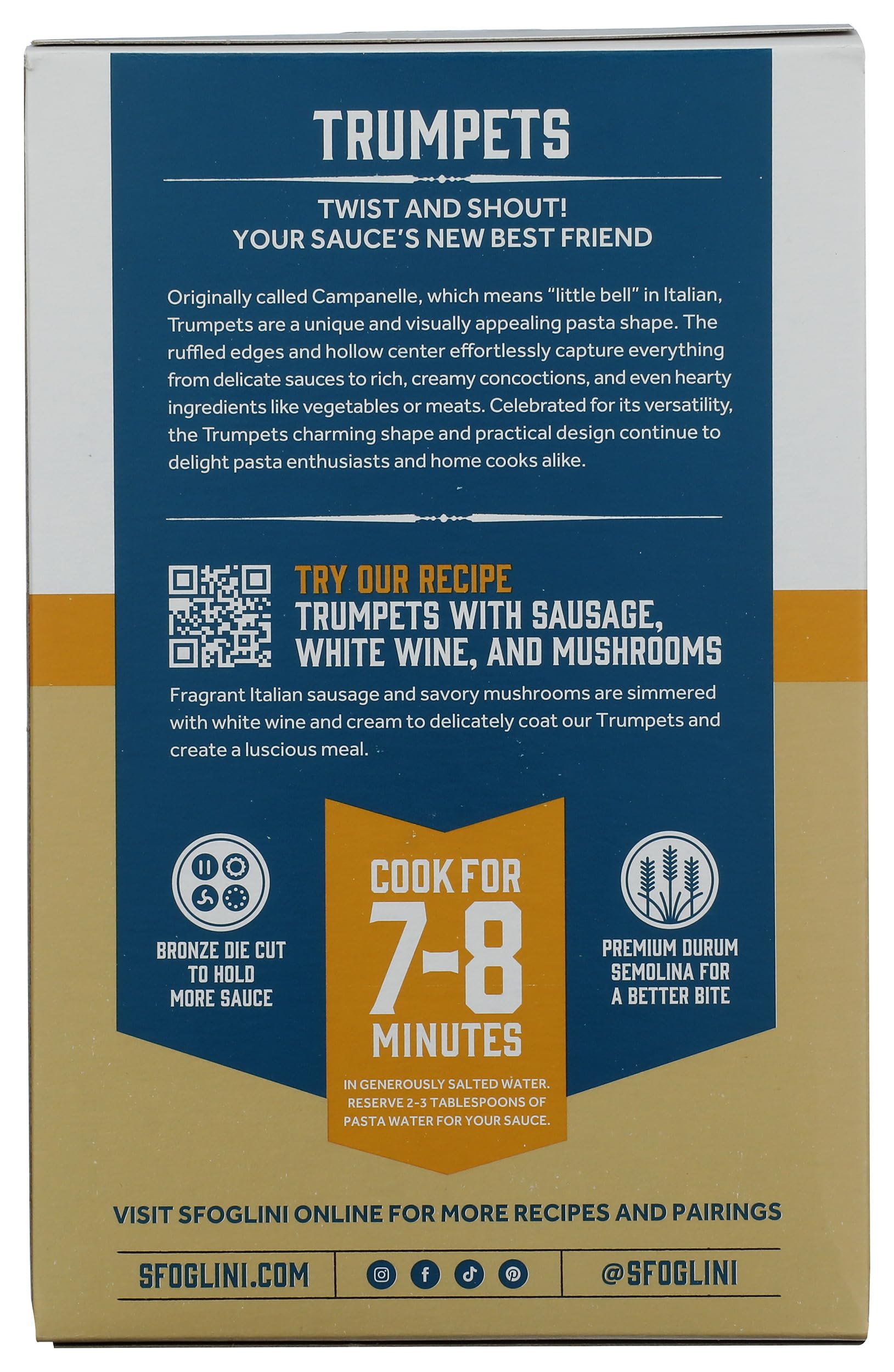 Sfoglini-Organic Durum Semolina Trumpets-Made with Traditional Techniques & Wholesome Organic Grain-Holds Tight to Sauce-16 oz Box