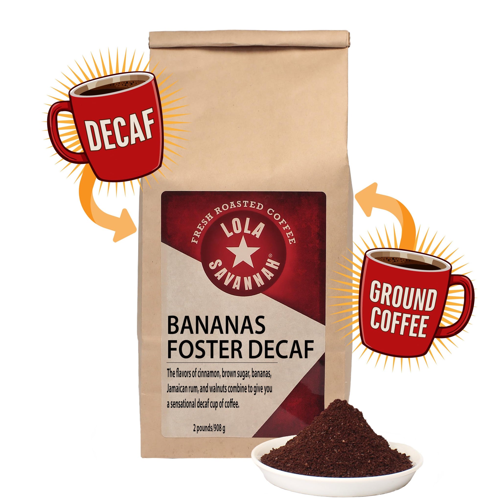 Lola Savannah Bananas Foster Ground Decaf Coffee, 2lb
