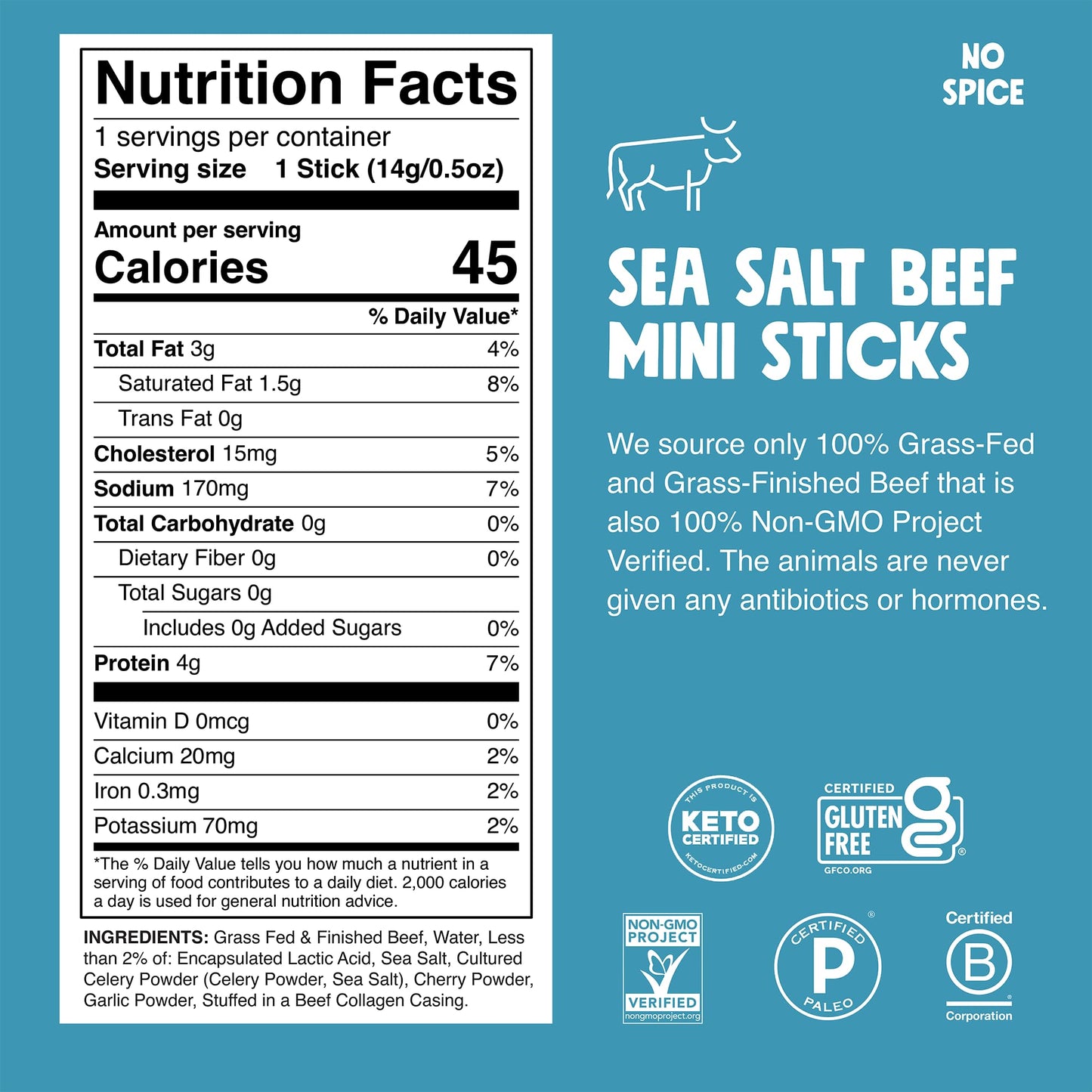 Chomps Mini Grass-Fed and Finished Sea Salt Beef Jerky Snack Sticks 6-Pack - Keto, Paleo, Whole30, 4g Lean Meat Protein, Gluten-Free, Zero Sugar Food