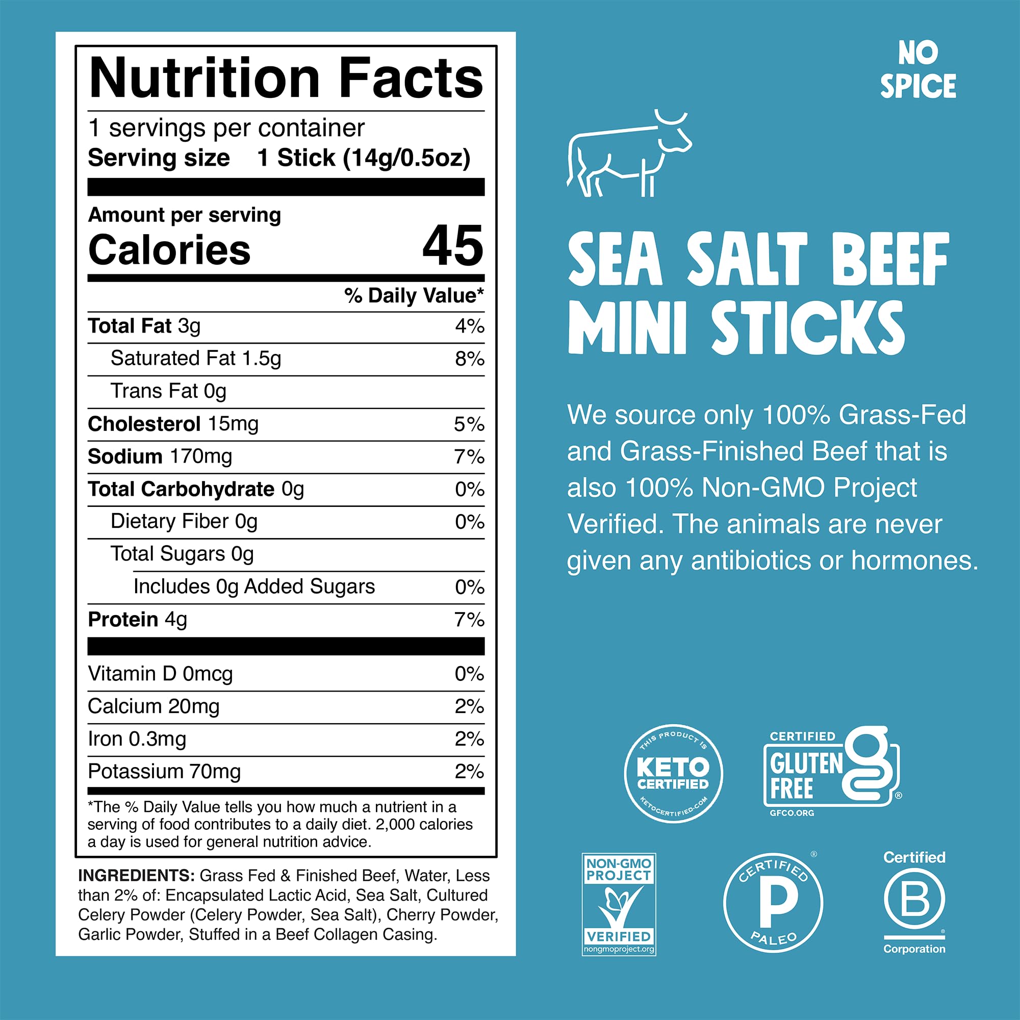 Chomps Mini Grass-Fed and Finished Sea Salt Beef Jerky Snack Sticks 6-Pack - Keto, Paleo, Whole30, 4g Lean Meat Protein, Gluten-Free, Zero Sugar Food