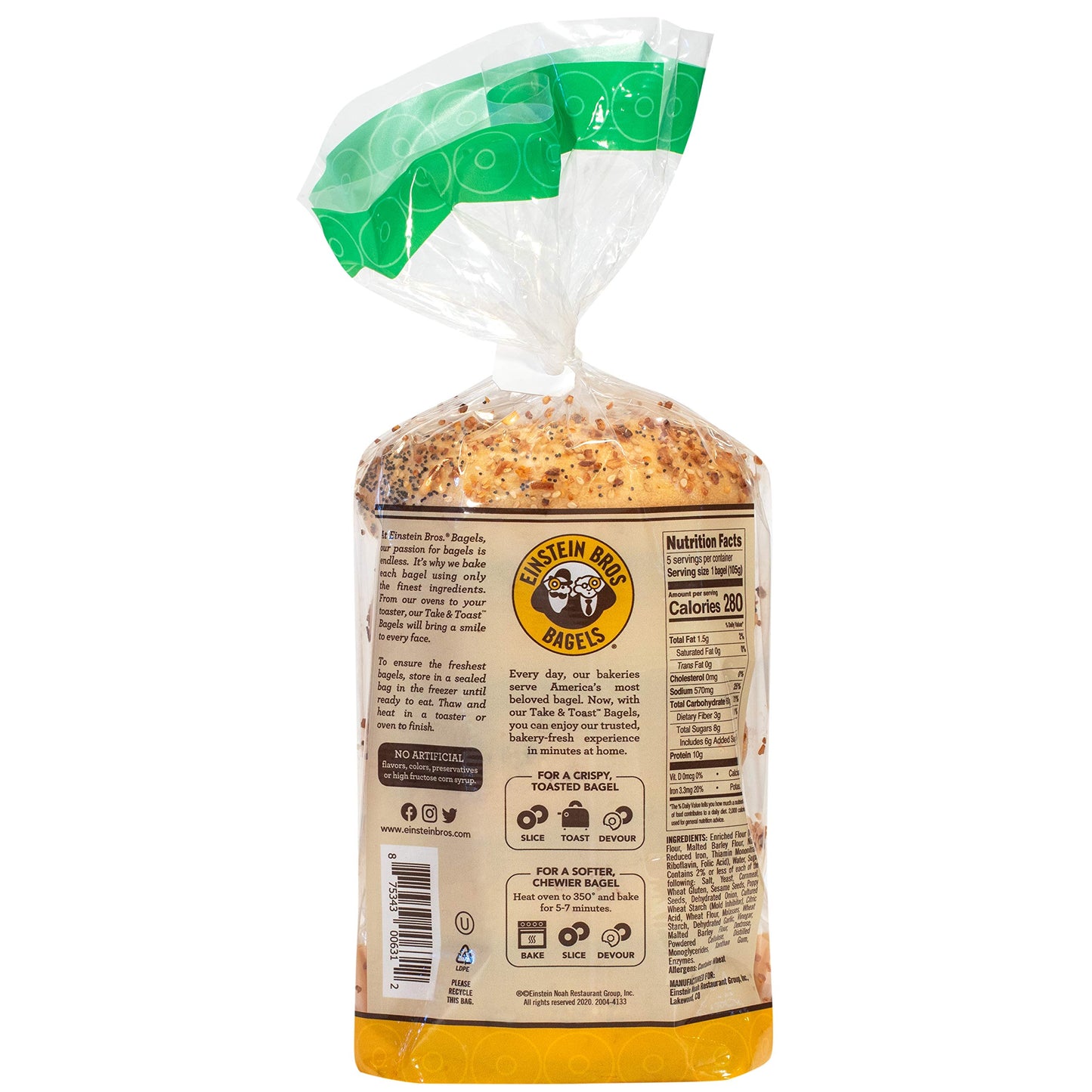 Einstein Bros. Bagels, Take & Toast, Everything, 5 Count, 18.5 Ounce (Frozen)