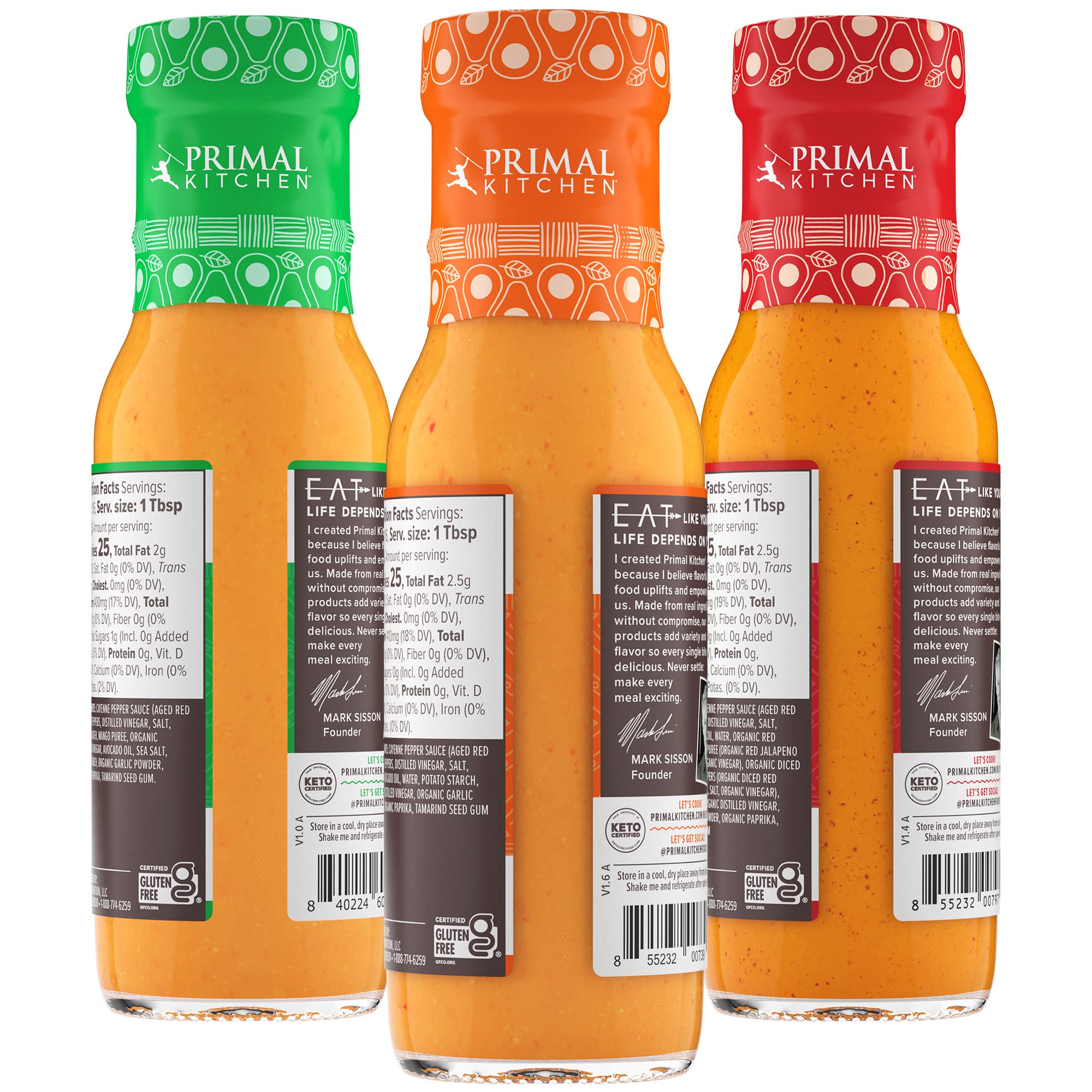 Primal Kitchen No-Dairy Buffalo Sauce Variety 3-Pack, Made with Real Ingredients Like Avocado Oil and No Cane Sugar or Corn Syrup, Includes 1