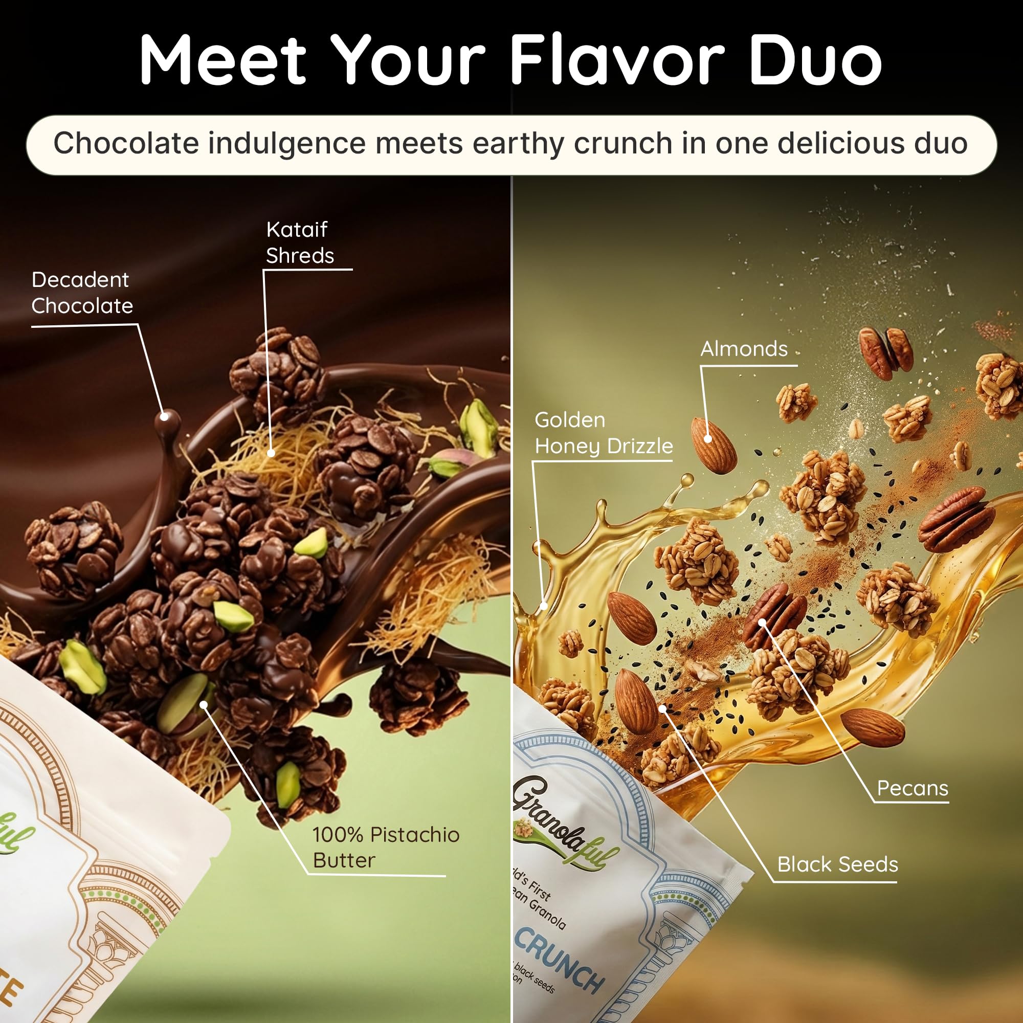 Granolaful Variety Pack - Dubai Chocolate Cereal & Original Mediterranean Crunch | Real Ingredients with Nuts, Seeds, Protein & Fiber | No Seed Oils