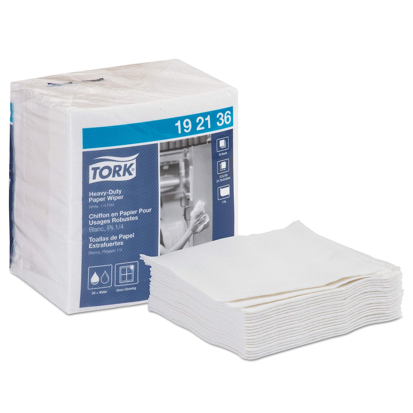 Tork 192136 Heavy-Duty Single-Ply 1/4-Fold Paper Wipers, White