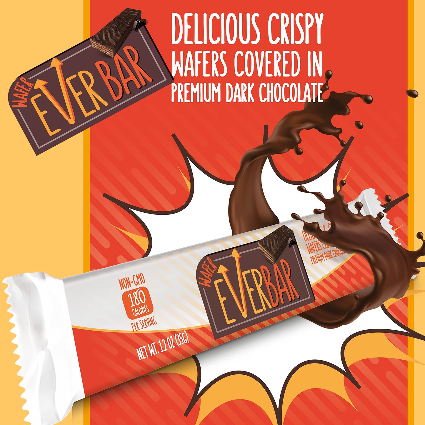 EverBar - Dark'n Crispy Chocolate Bars, 24 Count | Non-GMO, Dark Chocolate Wafer Candy Bar | On the Go | With Coffee or Tea | Healthy Snack |