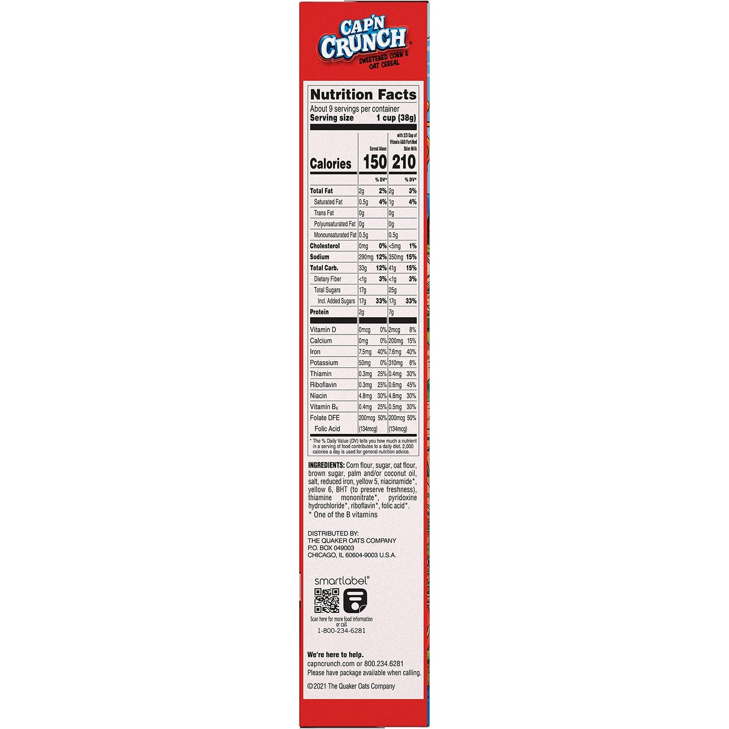 Quaker Cap'n Crunch Sweetened Corn & Oat Cereal, 12.6 Oz