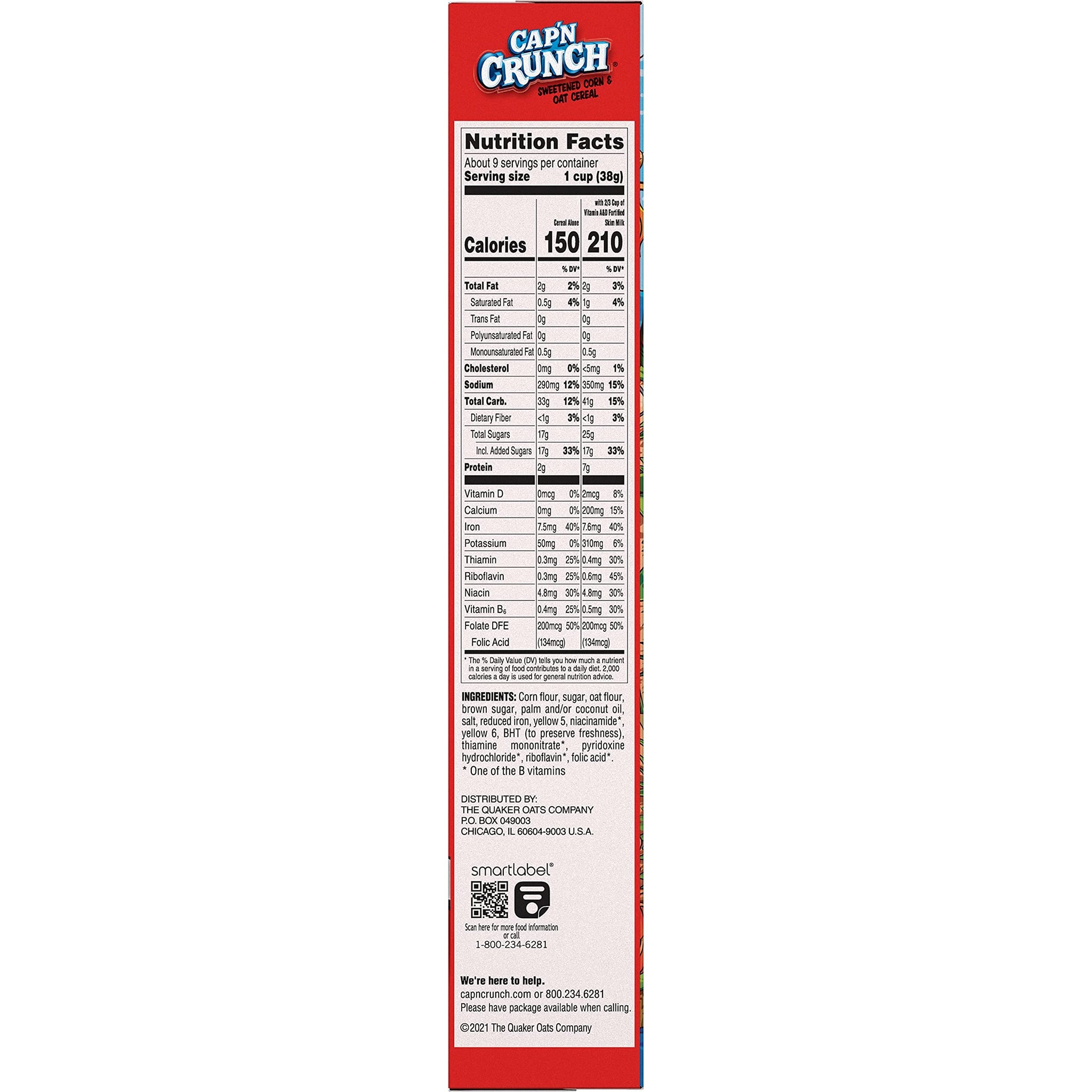 Quaker Cap'n Crunch Sweetened Corn & Oat Cereal, 12.6 Oz