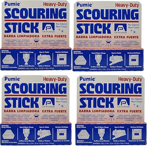 4-Pack PUMIE Heavy Duty Pumice Scouring Stick, with Flexi Scour Pad, Pumice Stone for Cleaning Tough Bathroom, Kitchen Stain, Grills, Pool, Scouring