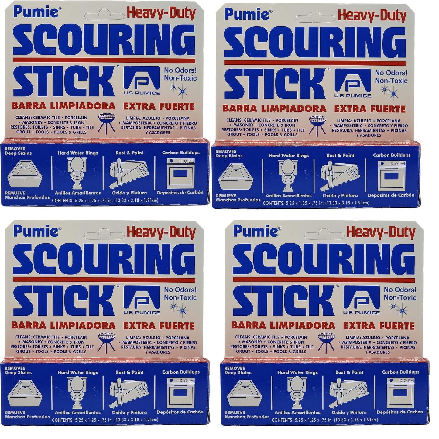 4-Pack PUMIE Heavy Duty Pumice Scouring Stick, with Flexi Scour Pad, Pumice Stone for Cleaning Tough Bathroom, Kitchen Stain, Grills, Pool, Scouring