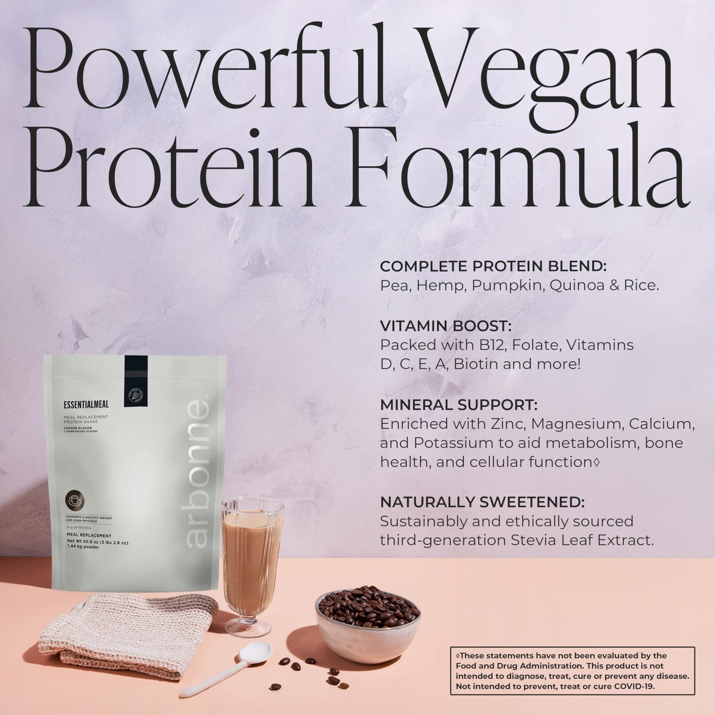 Arbonne EssentialMeal Meal Replacement Shake - Protein Shake, Vegan Protein Powder, Complete Daily Nutrition, Coffee
