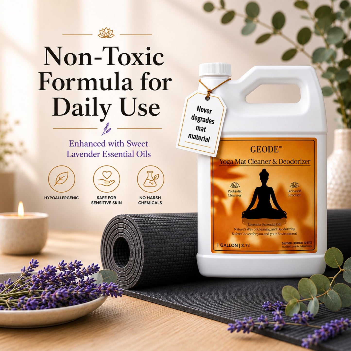 Yoga Mat Cleaner & Deodorizer Spray - Lavender Essential Oil Formula for Yoga Mats, Pilates Reformers & Gym Equipment - Natural No-Residue Workout Mat