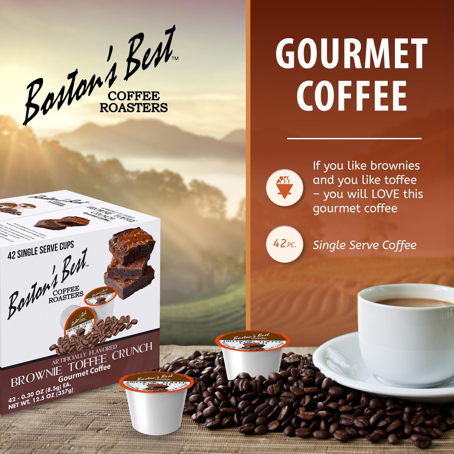 Boston’s Best - Brownie Toffee Flavored Delicious Gourmet Coffee Compatible with Keurig Coffee Maker, 1 Count (42 Single Serve Medium Roast Cups)