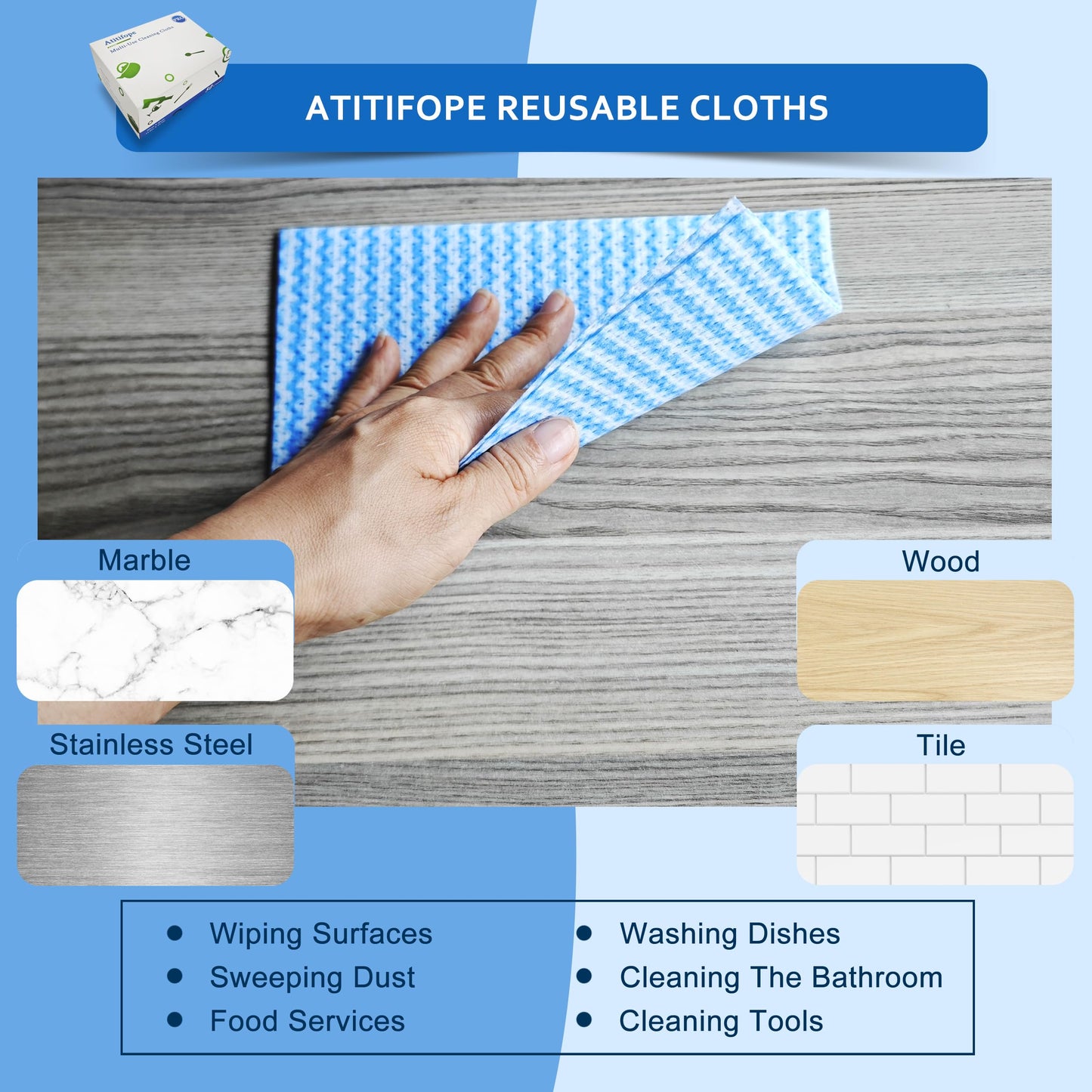 Atitifope Multi-Use Reusable Cloths - Heavy Duty Wipes for Kitchen, Bathroom & Car (50 Count (Pack of 2))