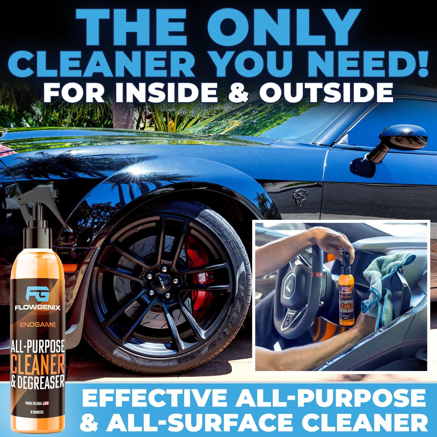 Flowgenix All Purpose Cleaner for Car Detailing (16oz) - Car Interior Cleaner for Dashboard, Trim, Seat, Fabric & More - Auto Cleaning Supplies - Incl