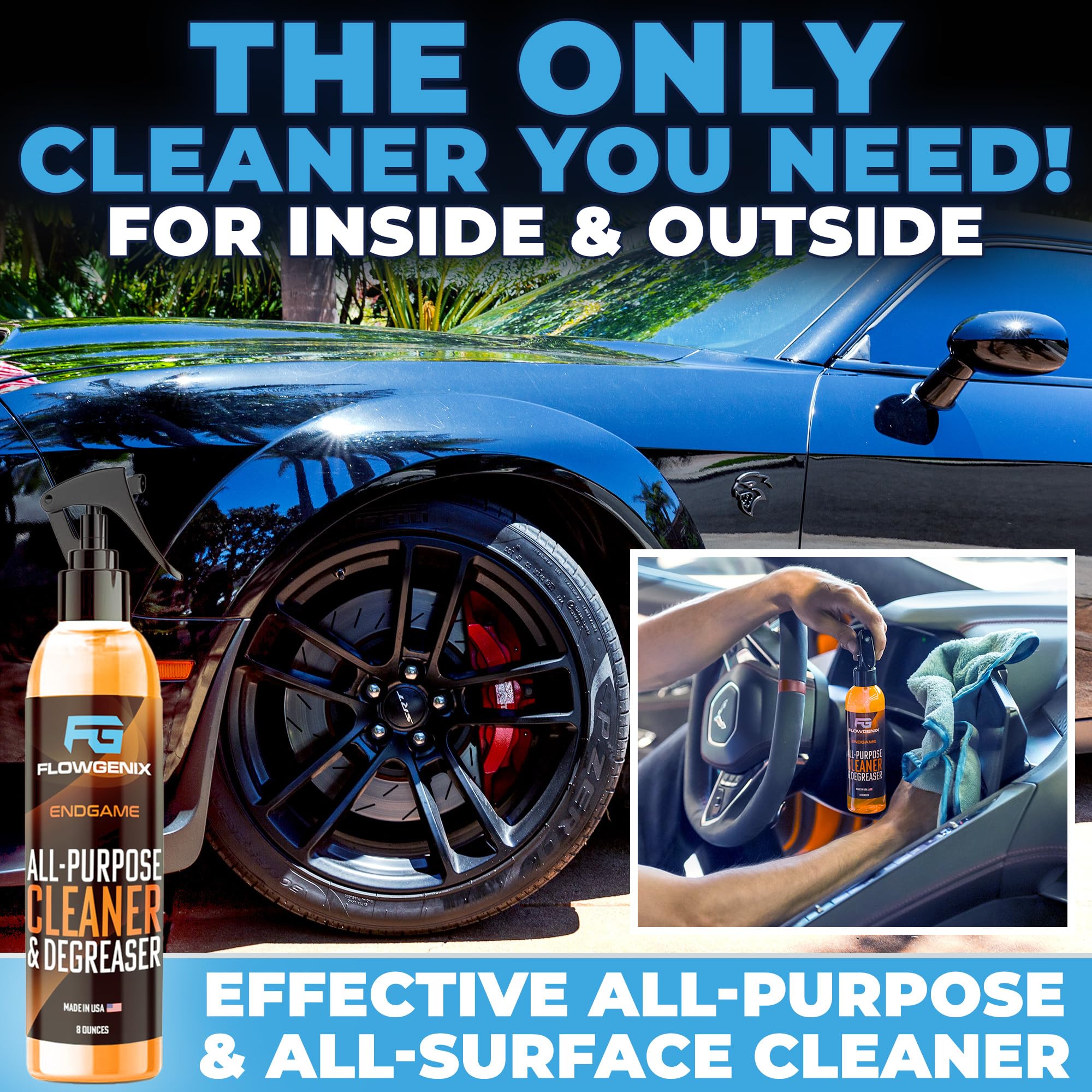 Flowgenix All Purpose Cleaner for Car Detailing (16oz) - Car Interior Cleaner for Dashboard, Trim, Seat, Fabric & More - Auto Cleaning Supplies - Incl