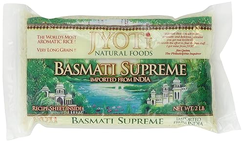 Jyoti Basmati Supreme Rice, 6 bags of White Basmati Rice, 32 oz each bag, Long Grain, Non GMO, Vegan, Vegetarian, All Natural