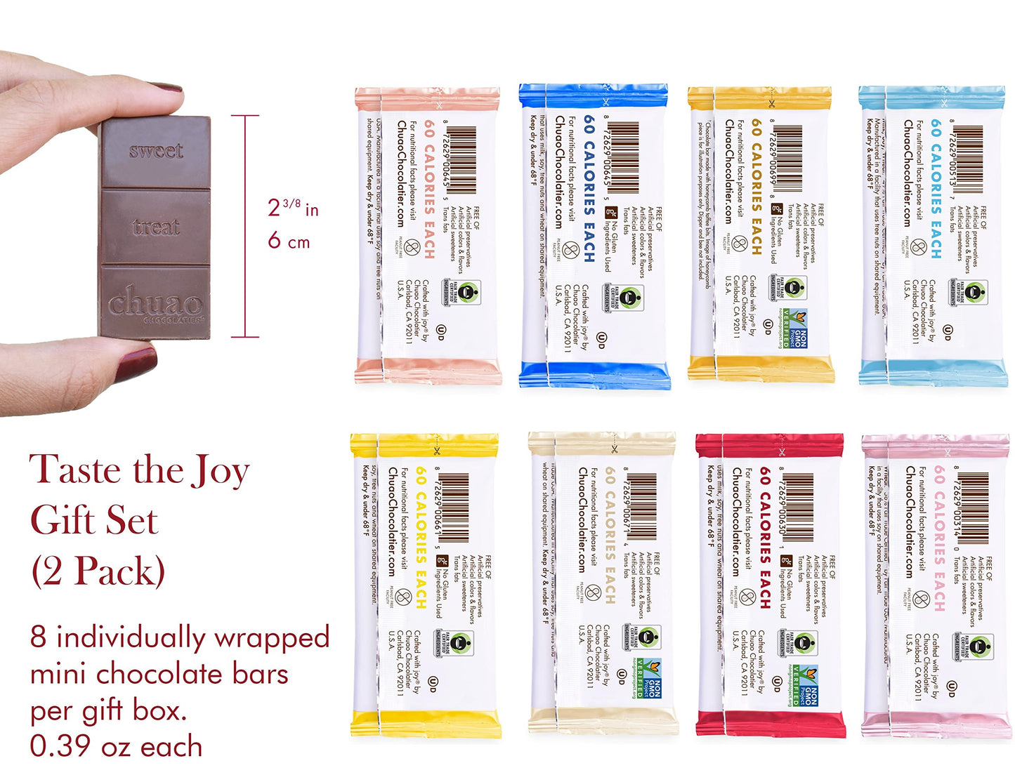 Chuao Chocolatier Taste the Joy Mini Gourmet Chocolate Bar Gift Box | Milk and Dark Chocolate Variety Sampler |16 Mini Bars (0.39 oz each)