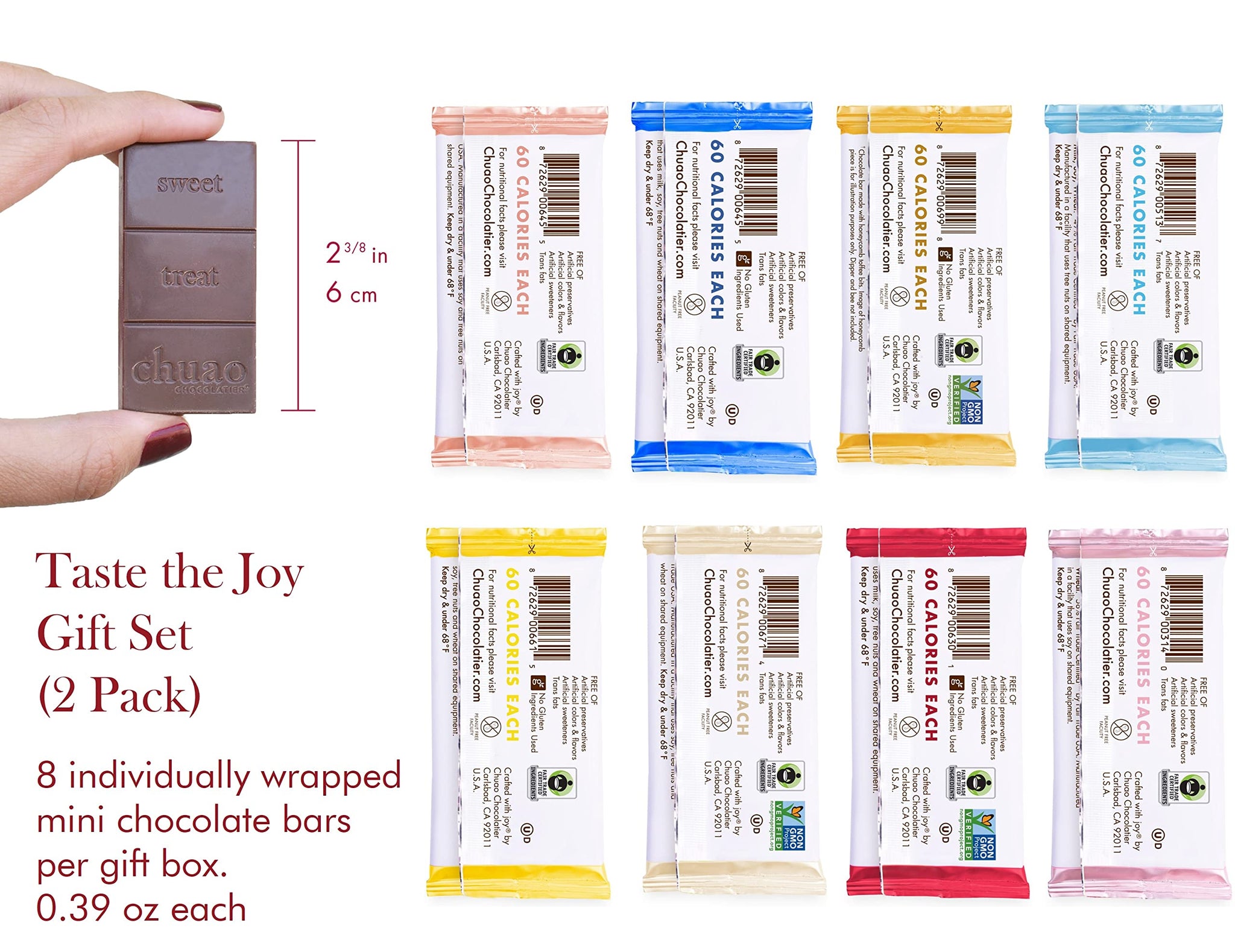 Chuao Chocolatier Taste the Joy Mini Gourmet Chocolate Bar Gift Box | Milk and Dark Chocolate Variety Sampler |16 Mini Bars (0.39 oz each)